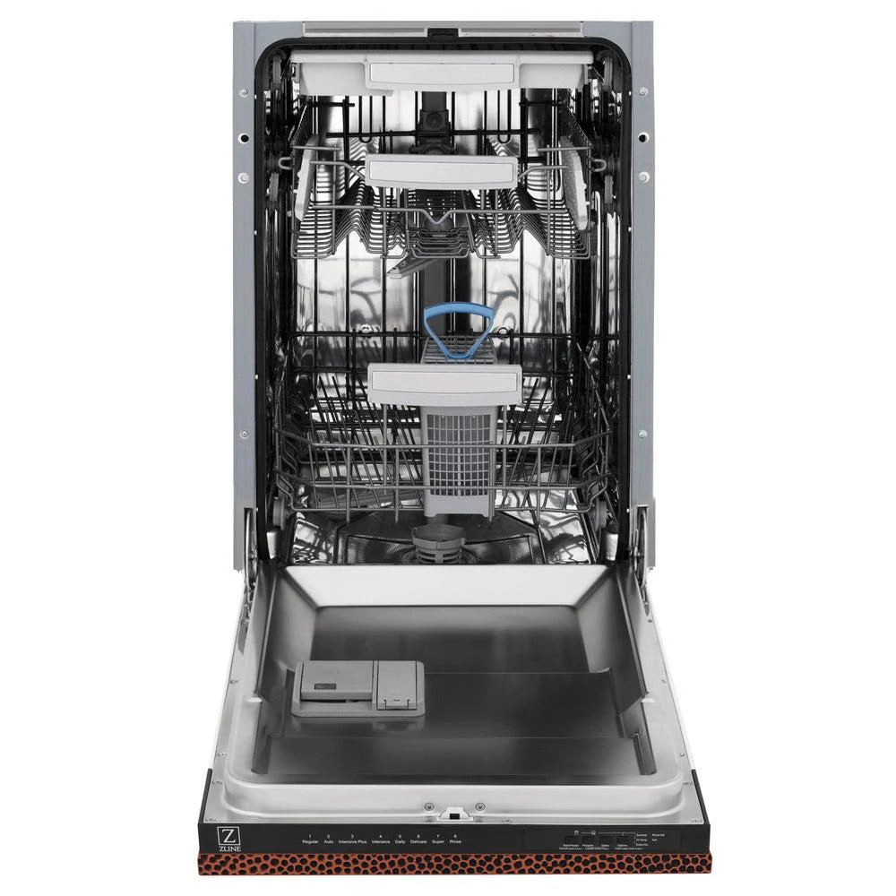 ZLINE 18 in. Tallac Series 3rd Rack Top Control Built-In Dishwasher in Hand Hammered Copper with Stainless Steel Tub, 51dBa (DWV-HH-18) - Image 4