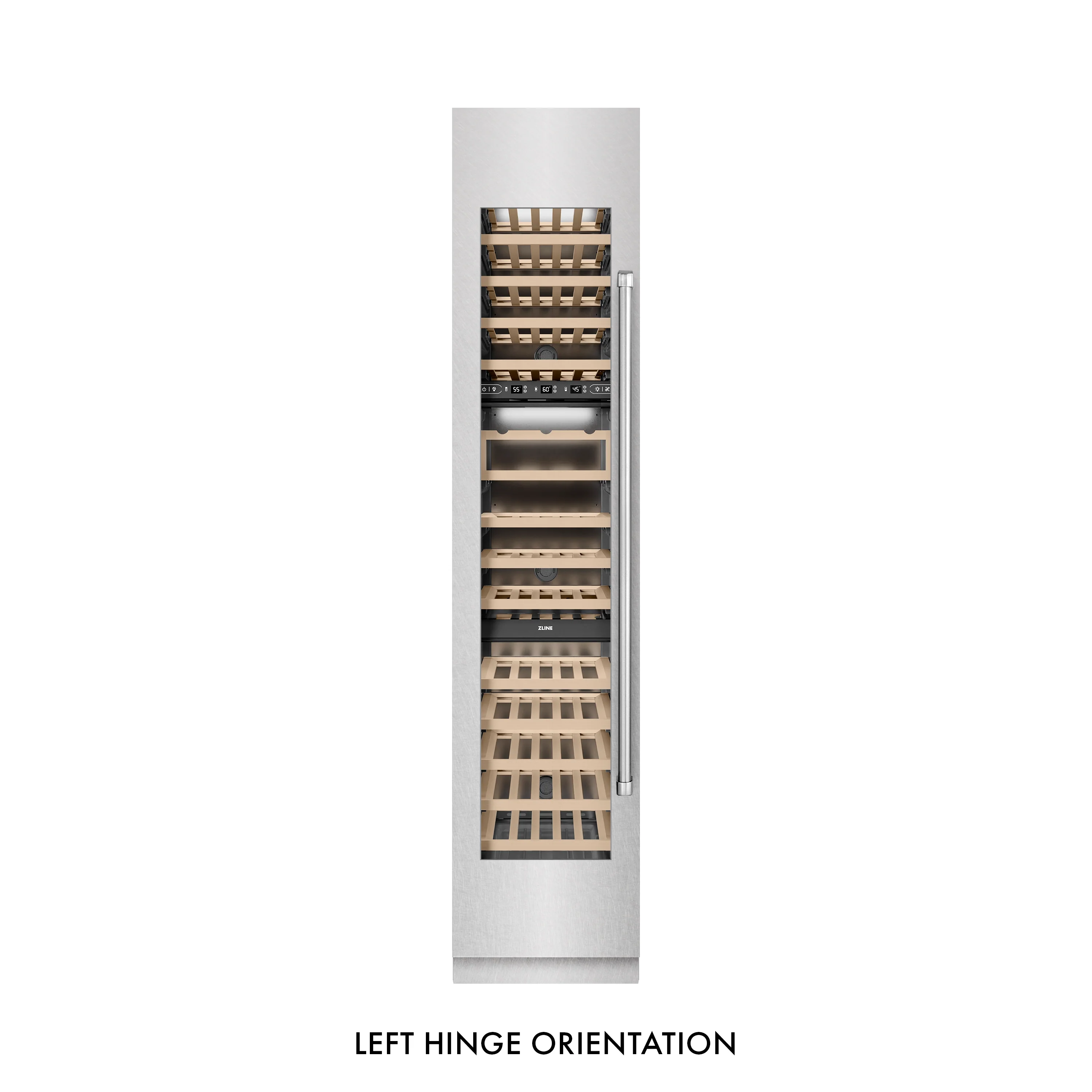 ZLINE 18 in. 9.0 cu. ft. Triple Zone 68 Bottle Left Hinge Column Wine Cooler in Satin Stainless Steel (RCWVL-SN-18) - Image 3