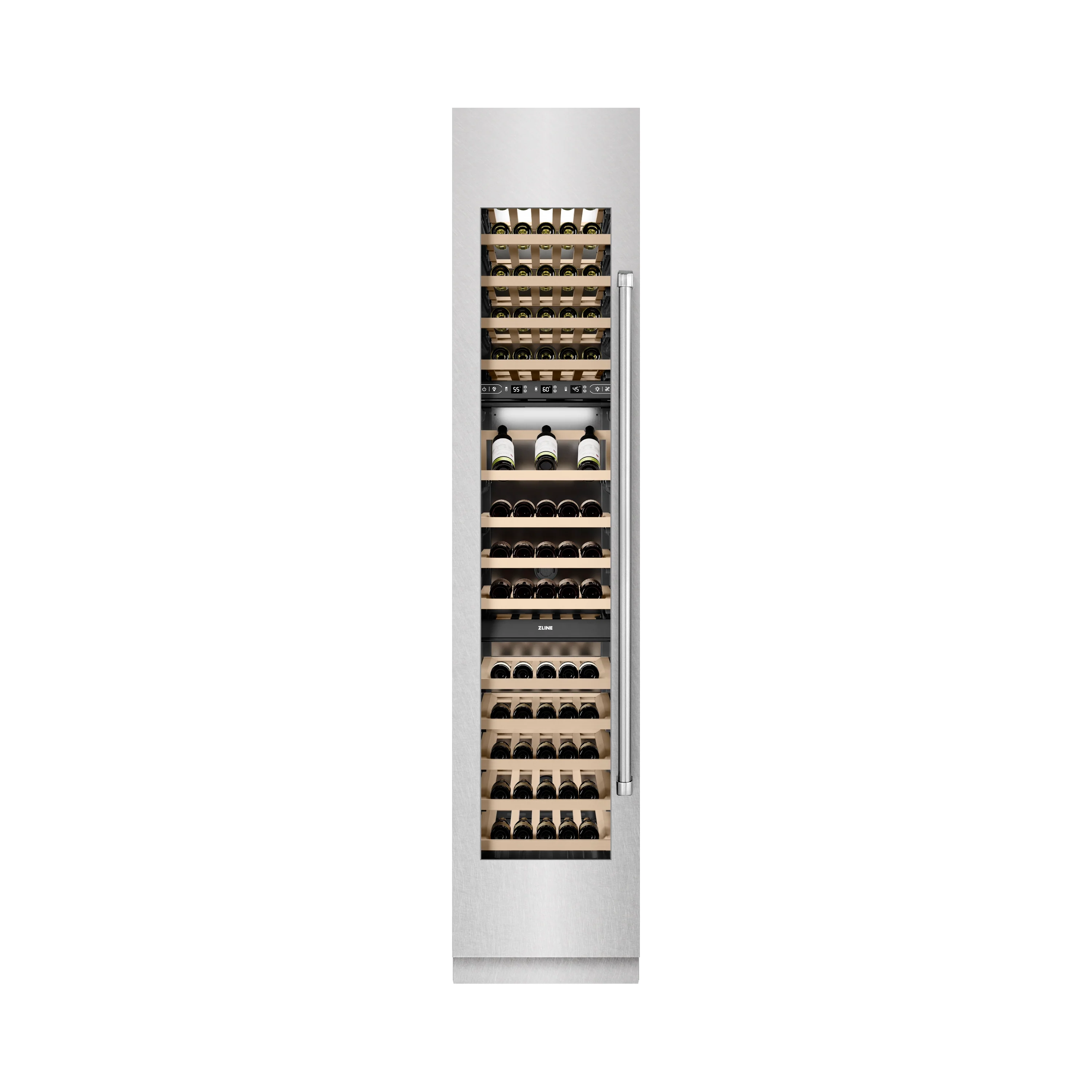 ZLINE 18 in. 9.0 cu. ft. Triple Zone 68 Bottle Left Hinge Column Wine Cooler in Satin Stainless Steel (RCWVL-SN-18) - Image 4