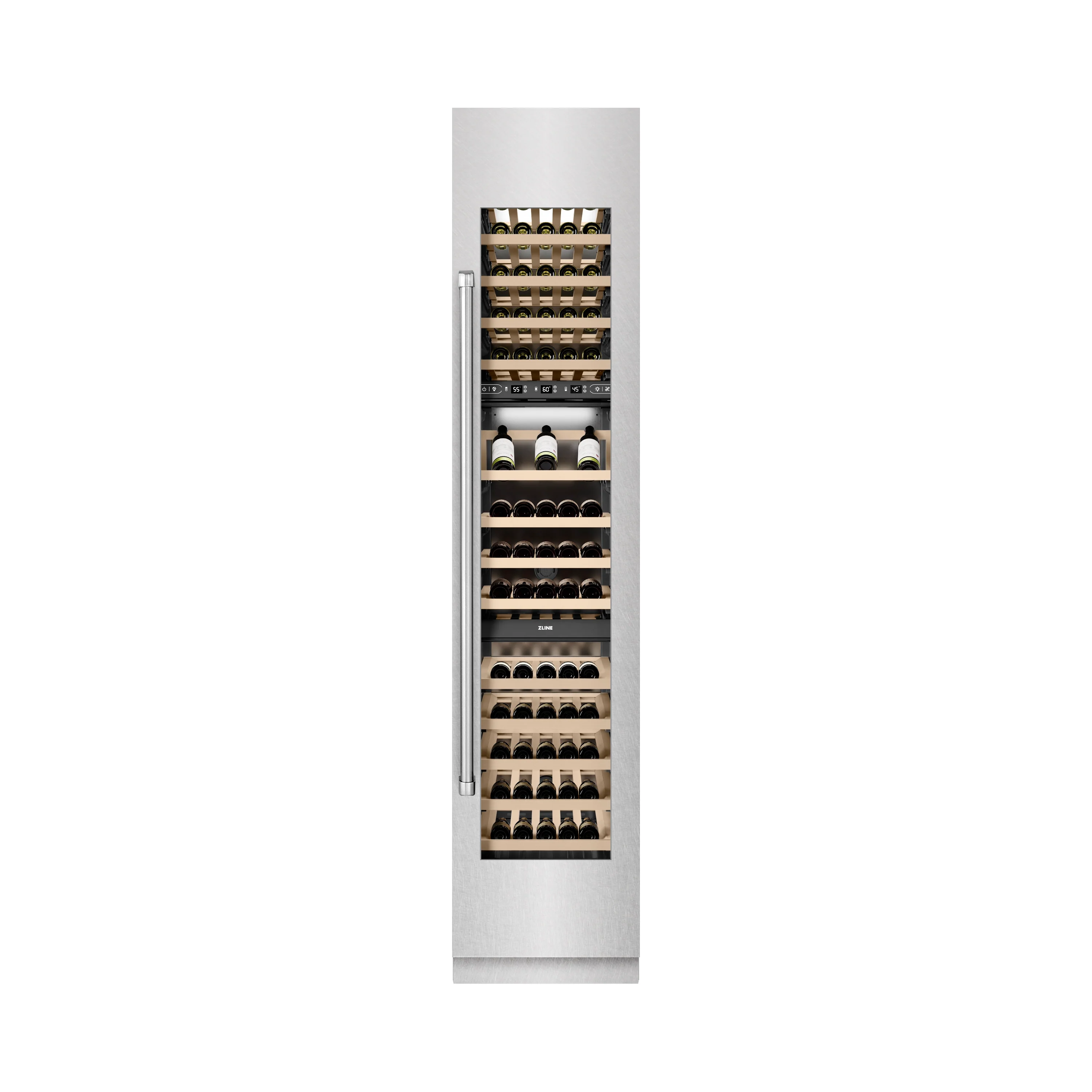 ZLINE 18 in. 9.0 cu. ft. Triple Zone 68 Bottle Right Hinge Column Wine Cooler in Satin Stainless Steel (RCWVR-SN-18) - Image 4