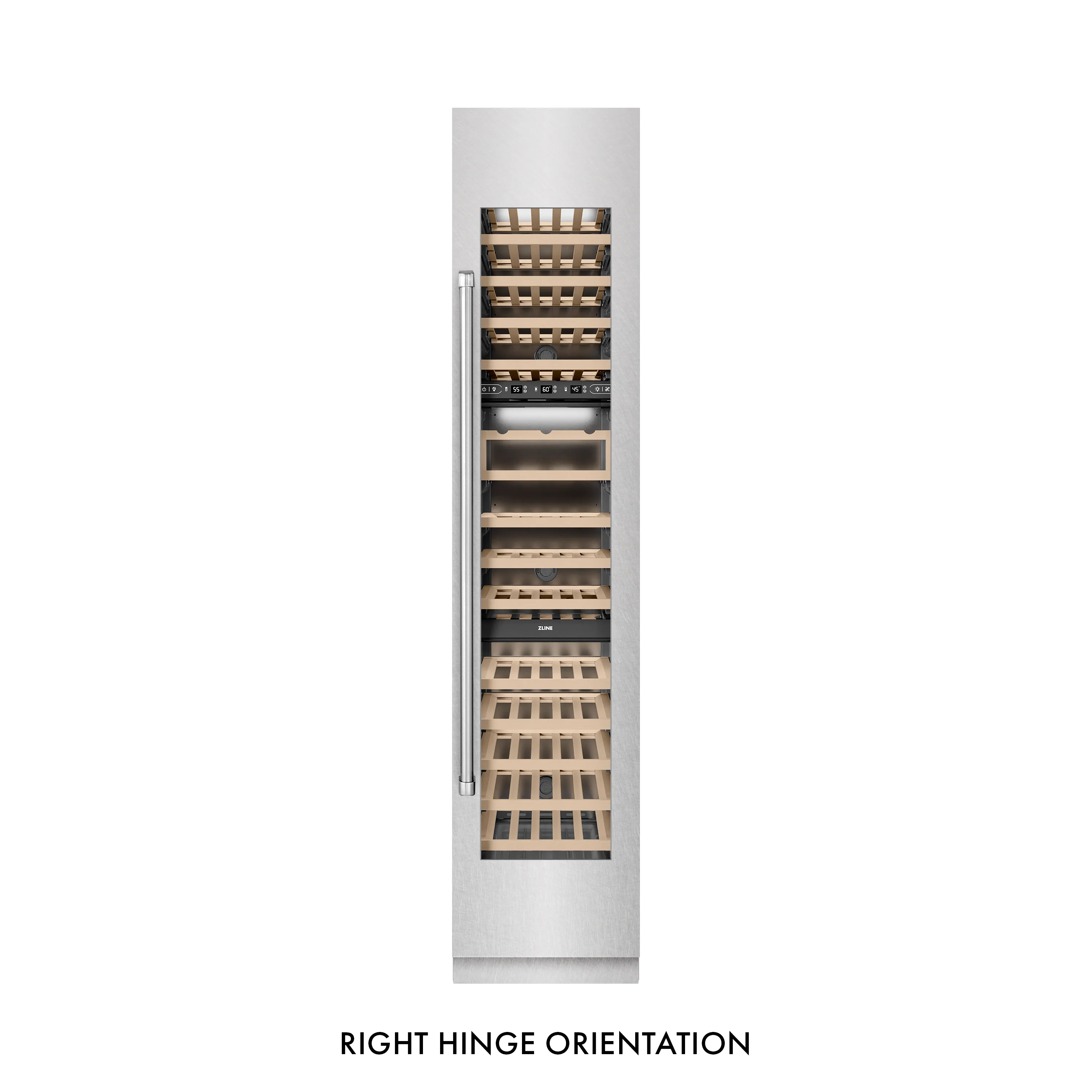 ZLINE 18 in. 9.0 cu. ft. Triple Zone 68 Bottle Right Hinge Column Wine Cooler in Satin Stainless Steel (RCWVR-SN-18) - Image 6