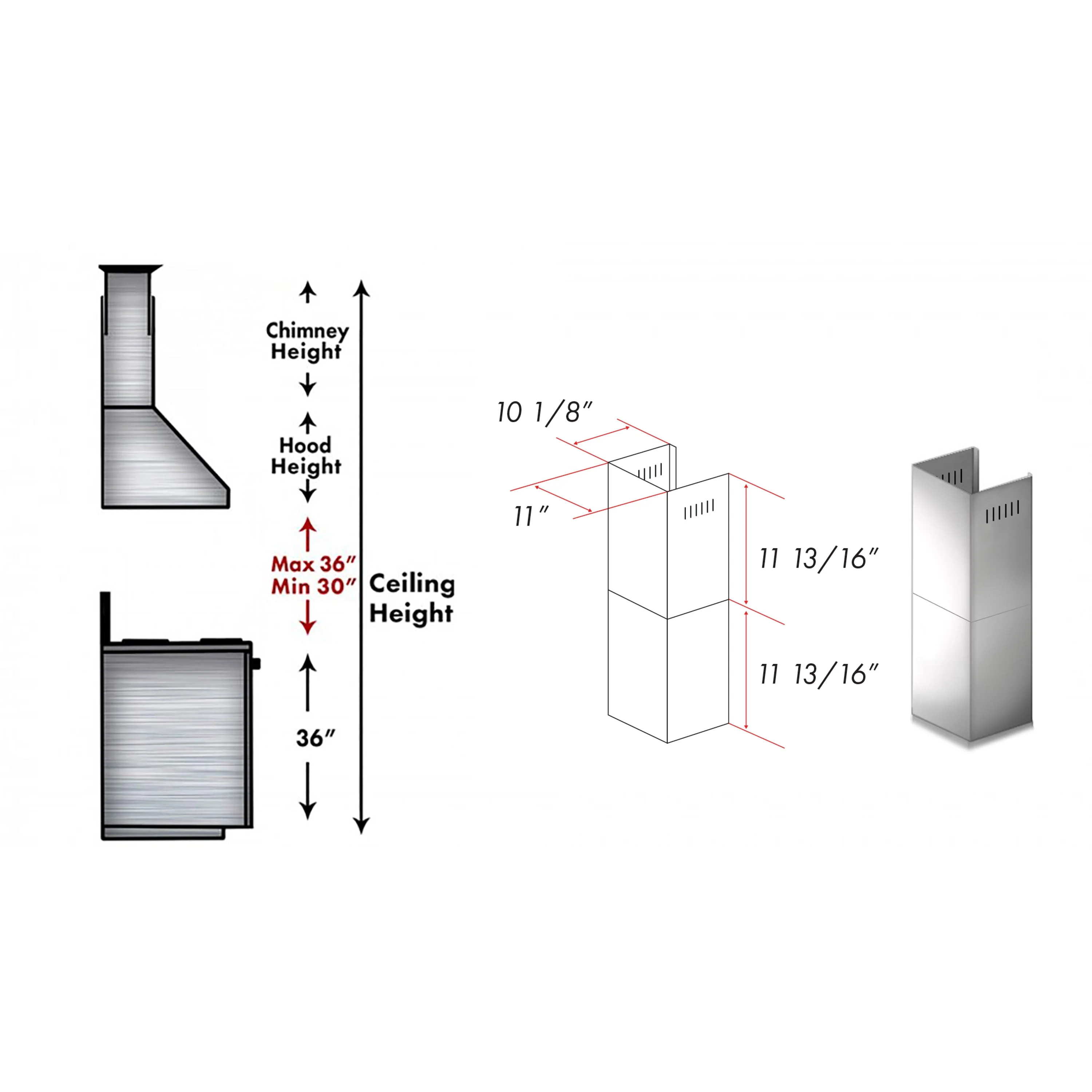 ZLINE 2-12 in. Short Chimney Pieces for 7 ft. to 8 ft. Ceilings (SK-ALP70WL) - Image 3