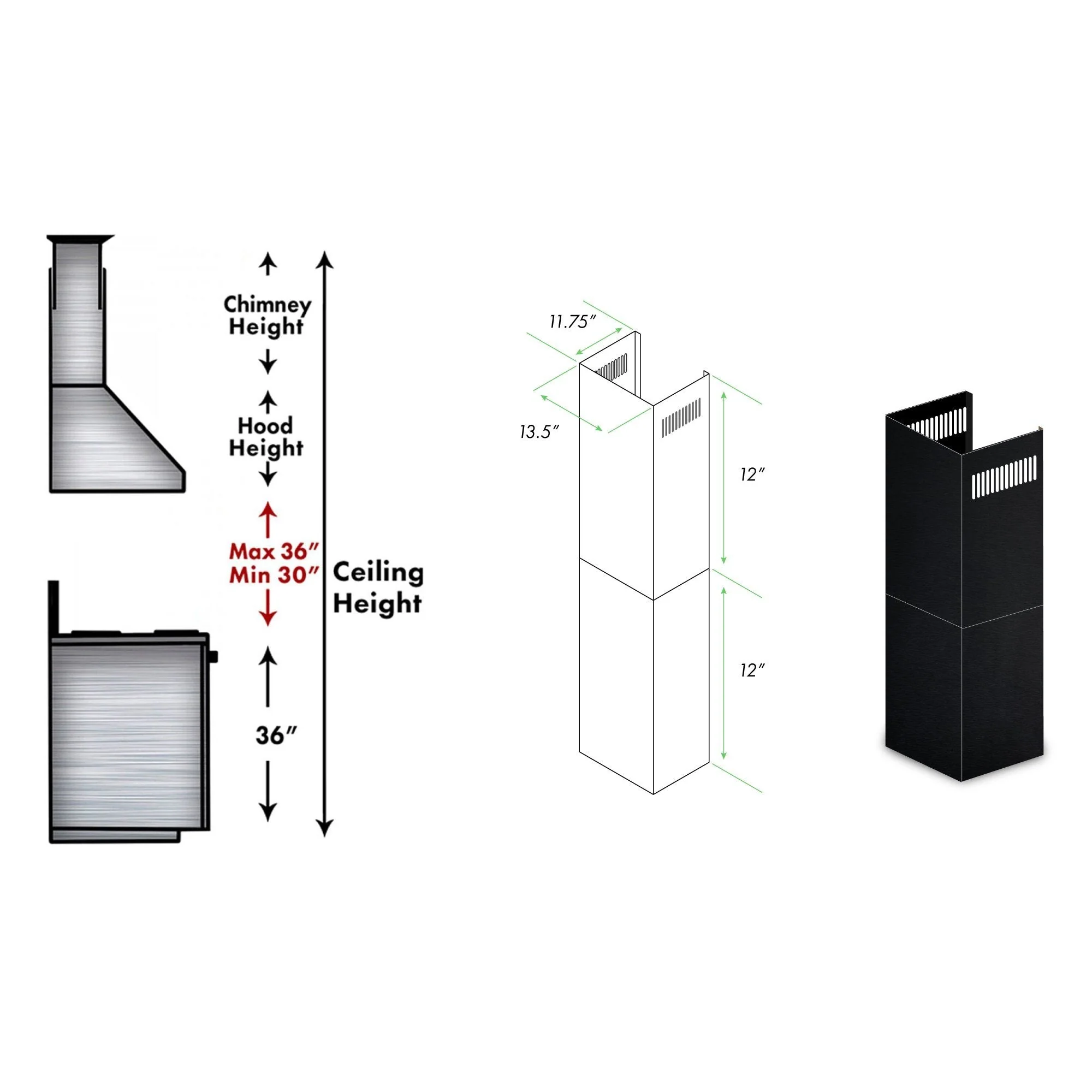 ZLINE 2-12 in. Short Chimney Pieces for 7 ft. to 8 ft. Ceilings (SK-BS655N) - Image 2