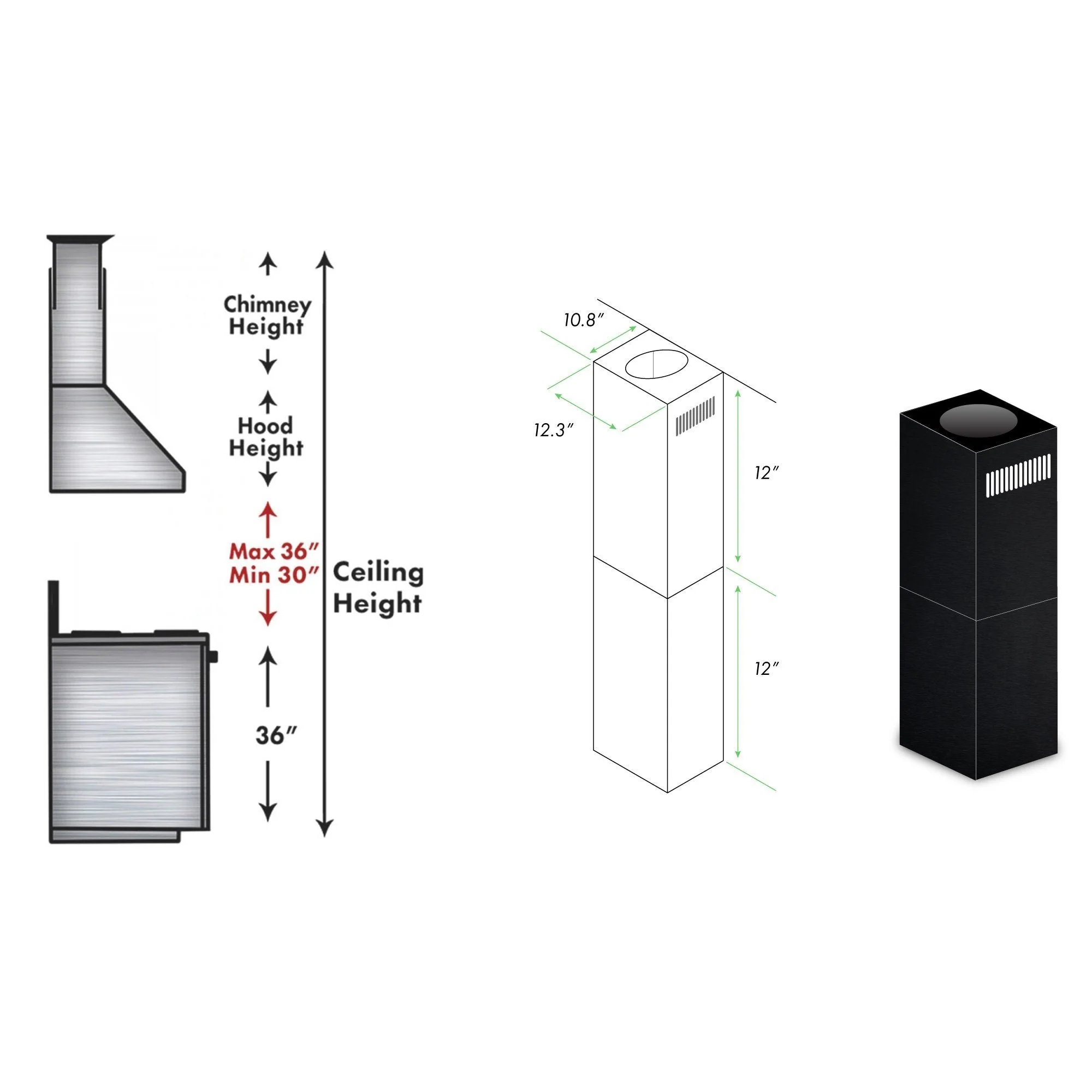 ZLINE 2-12 in. Short Chimney Pieces for 7 ft. to 8 ft. Ceilings (SK-BSKE2iN) - Image 2