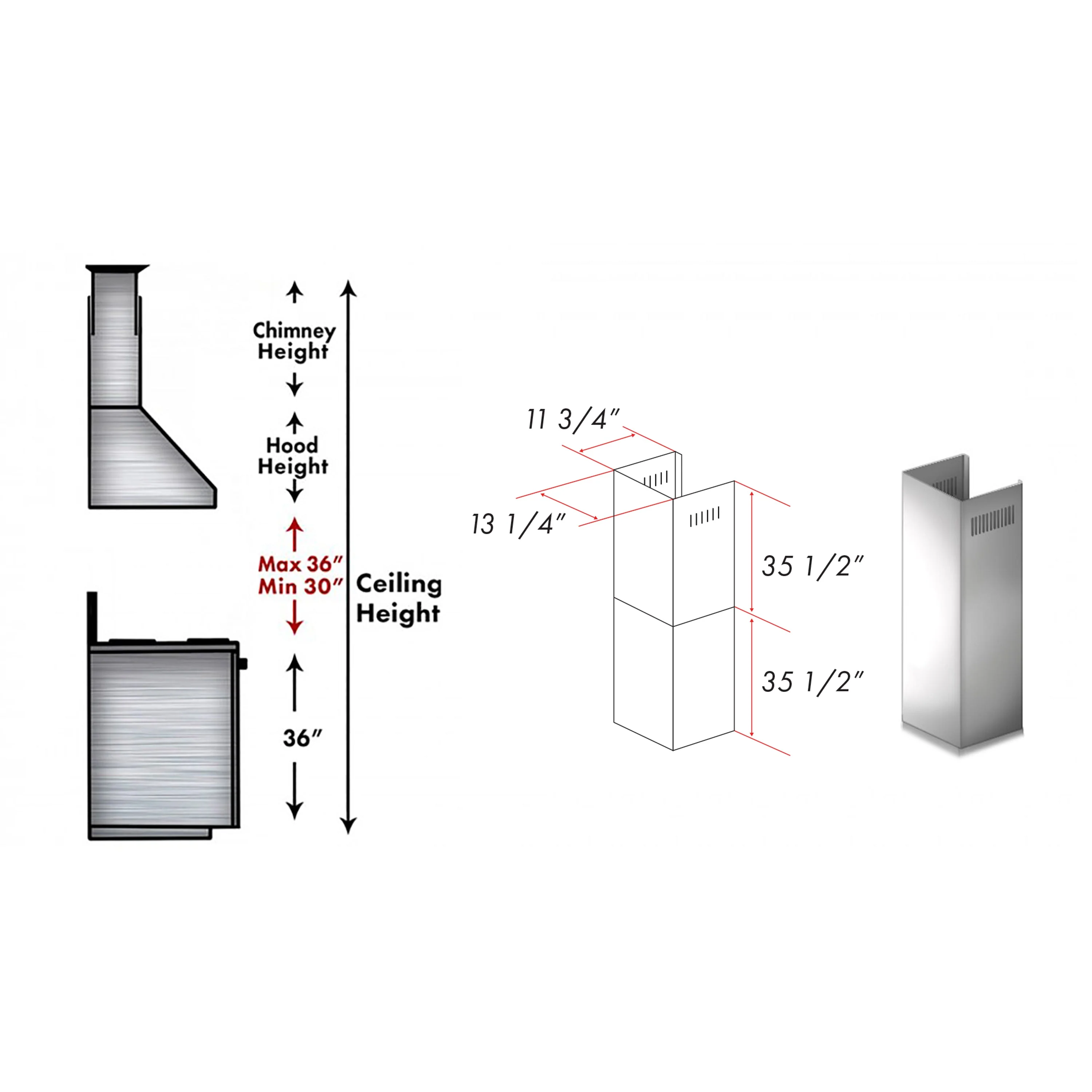 ZLINE 2-36" Chimney Extensions for 10 ft. to 12 ft. Ceilings (2PCEXT-8654ST) - Image 3