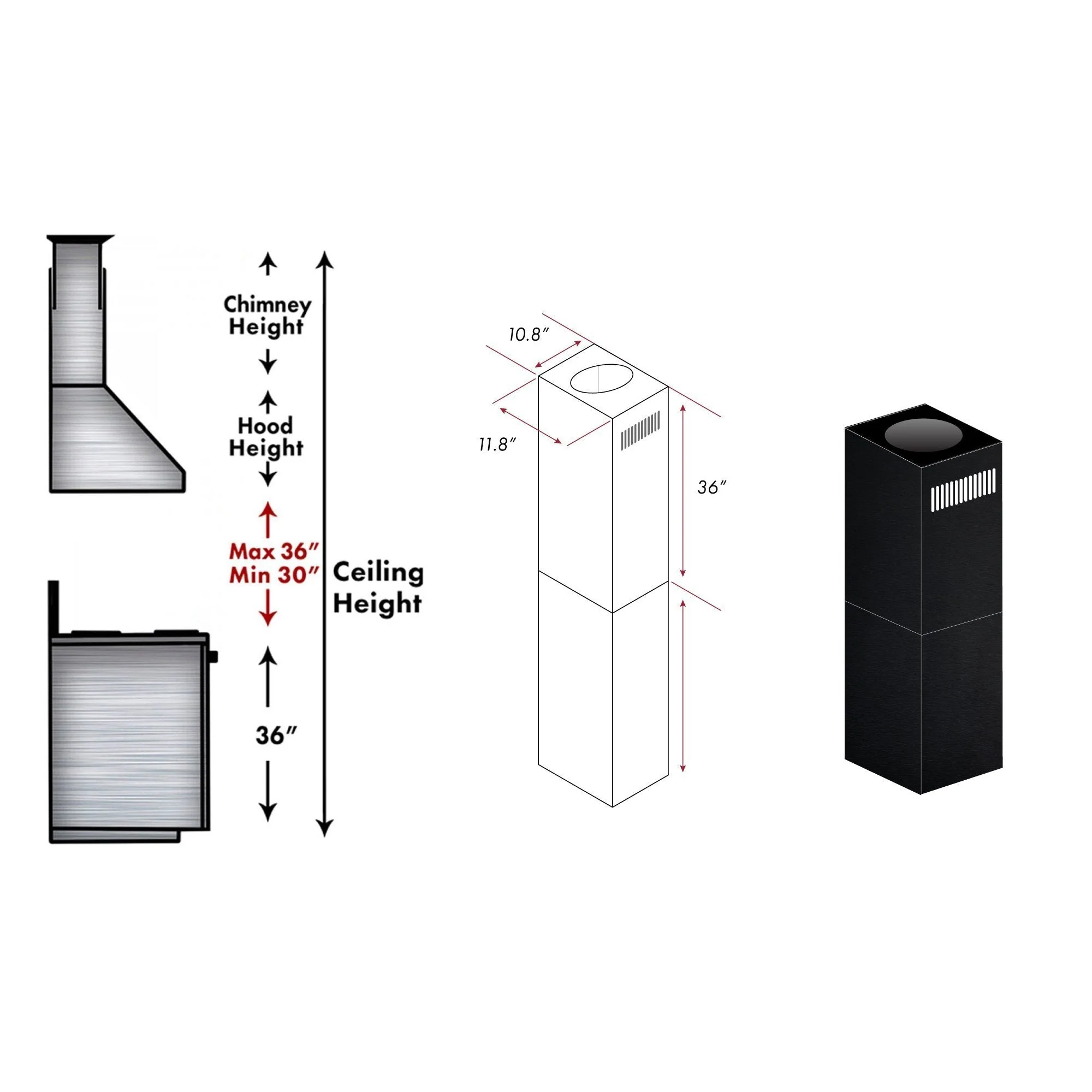ZLINE 2-36 in. Chimney Extensions for 10 ft. to 12 ft. Ceilings (2PCEXT-BSKE2iN) - Image 2