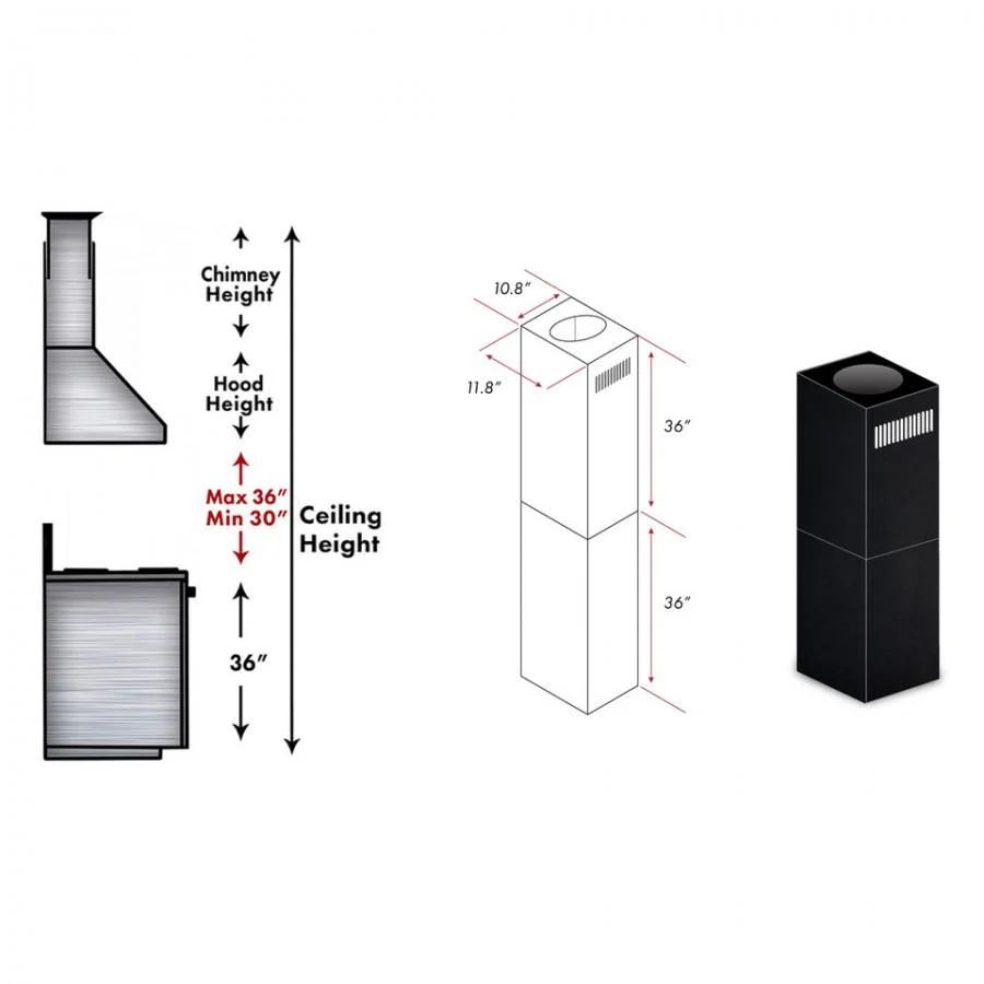 ZLINE 2-36 in. Chimney Extensions for 10 ft. to 12 ft. Ceilings in Black Stainless (2PCEXT-BSGL2iN) - Image 2