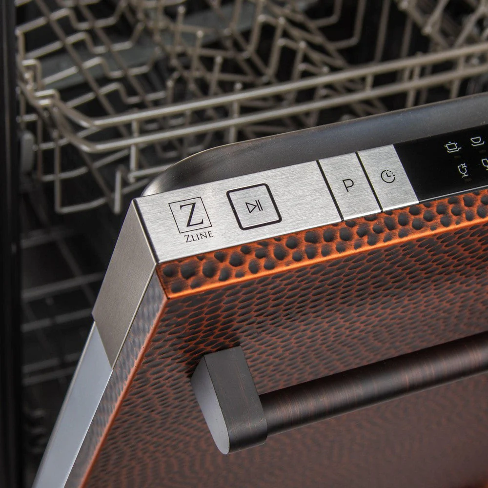 ZLINE 24 in. Top Control Dishwasher with Hand-Hammered Copper Panel and Traditional Style Handle, 52dBa (DW-HH-H-24) - Image 2