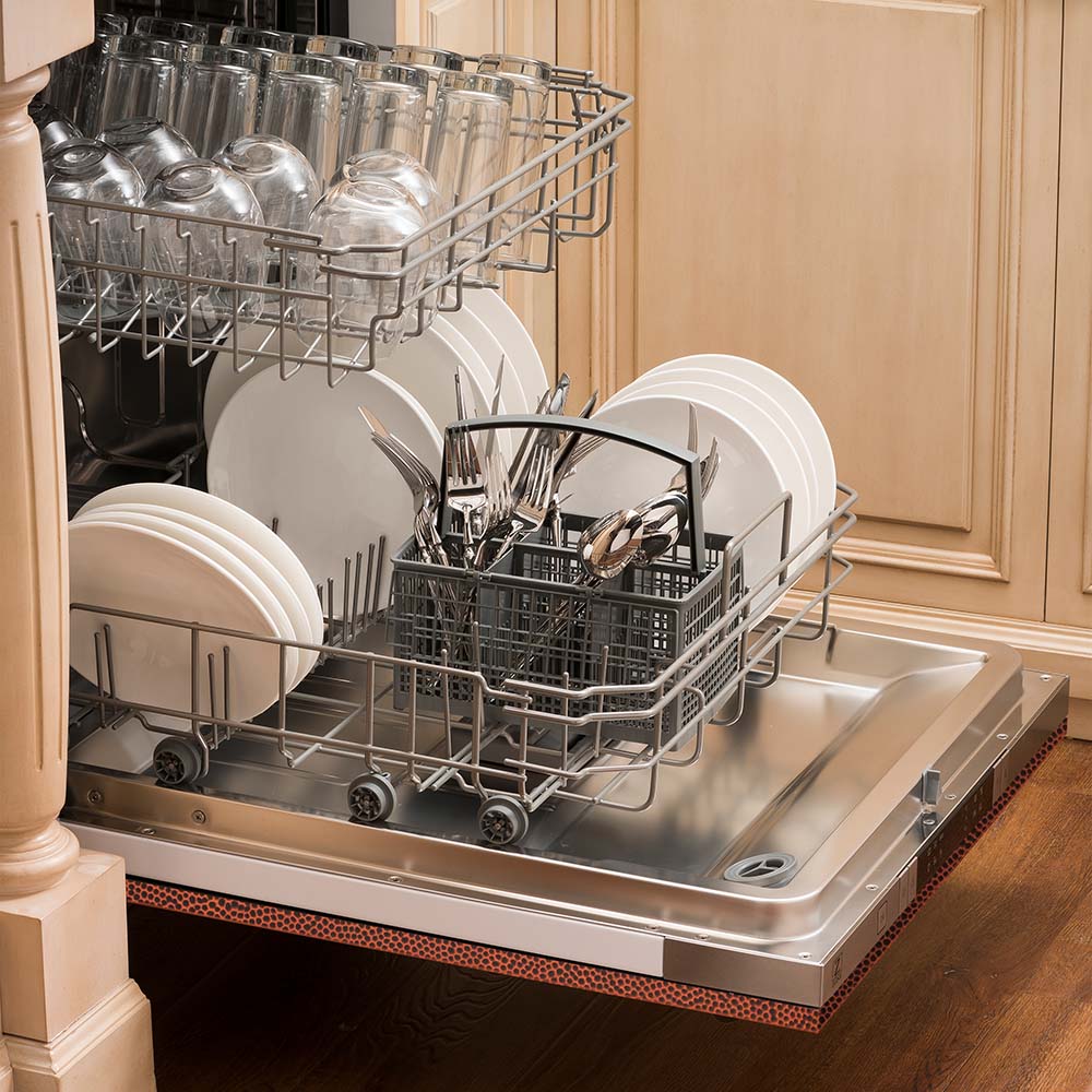 ZLINE 24 in. Top Control Dishwasher with Hand-Hammered Copper Panel and Traditional Style Handle, 52dBa (DW-HH-H-24) - Image 7