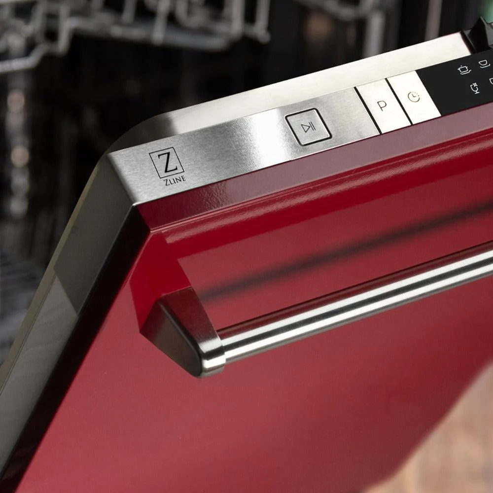 ZLINE 24 in. Top Control Dishwasher with Red Gloss Panel and Traditional Style Handle, 52dBa (DW-RG-24) - Image 2