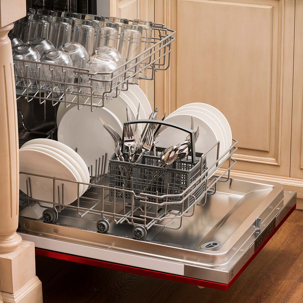 ZLINE 24 in. Top Control Dishwasher with Red Gloss Panel and Traditional Style Handle, 52dBa (DW-RG-24) - Image 7