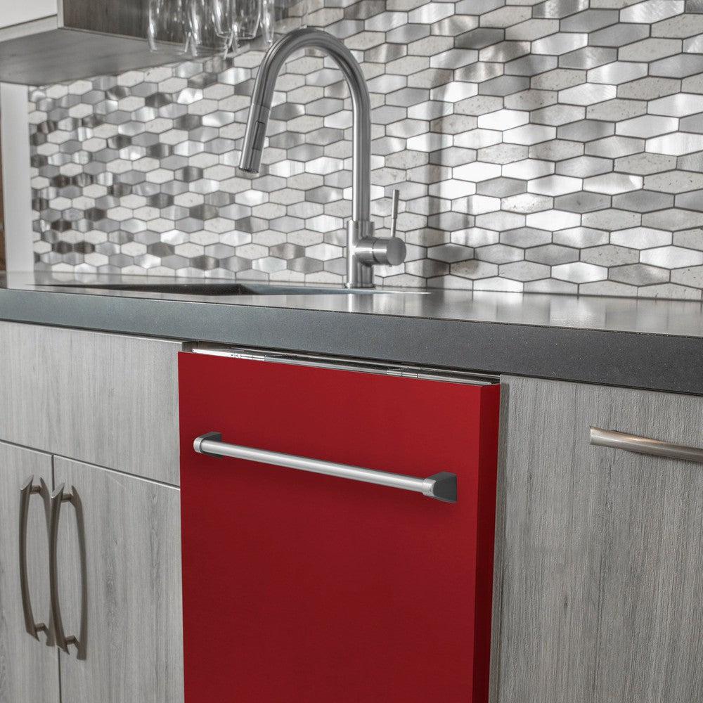 ZLINE 24 in. Top Control Dishwasher with Red Gloss Panel and Traditional Style Handle, 52dBa (DW-RG-24) - Image 9