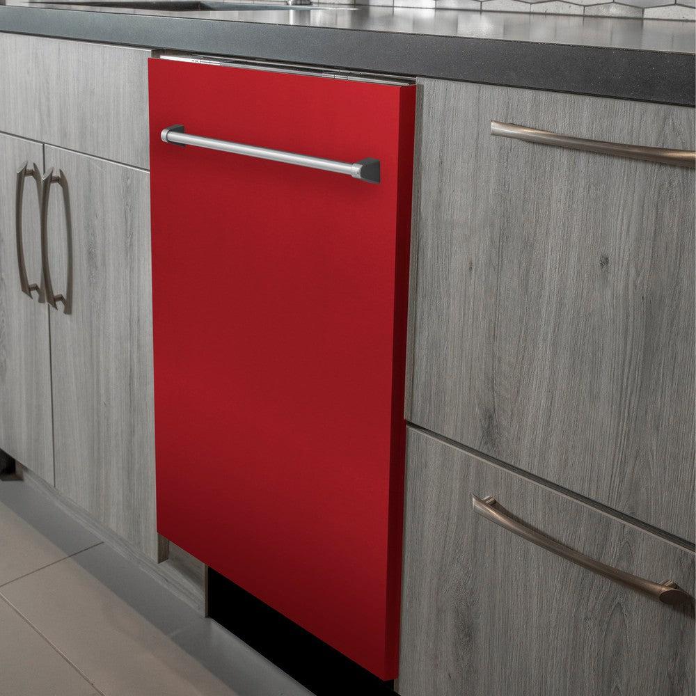 ZLINE 24 in. Top Control Dishwasher with Red Matte Panel and Traditional Style Handle, 52dBa (DW-RM-24) - Image 8