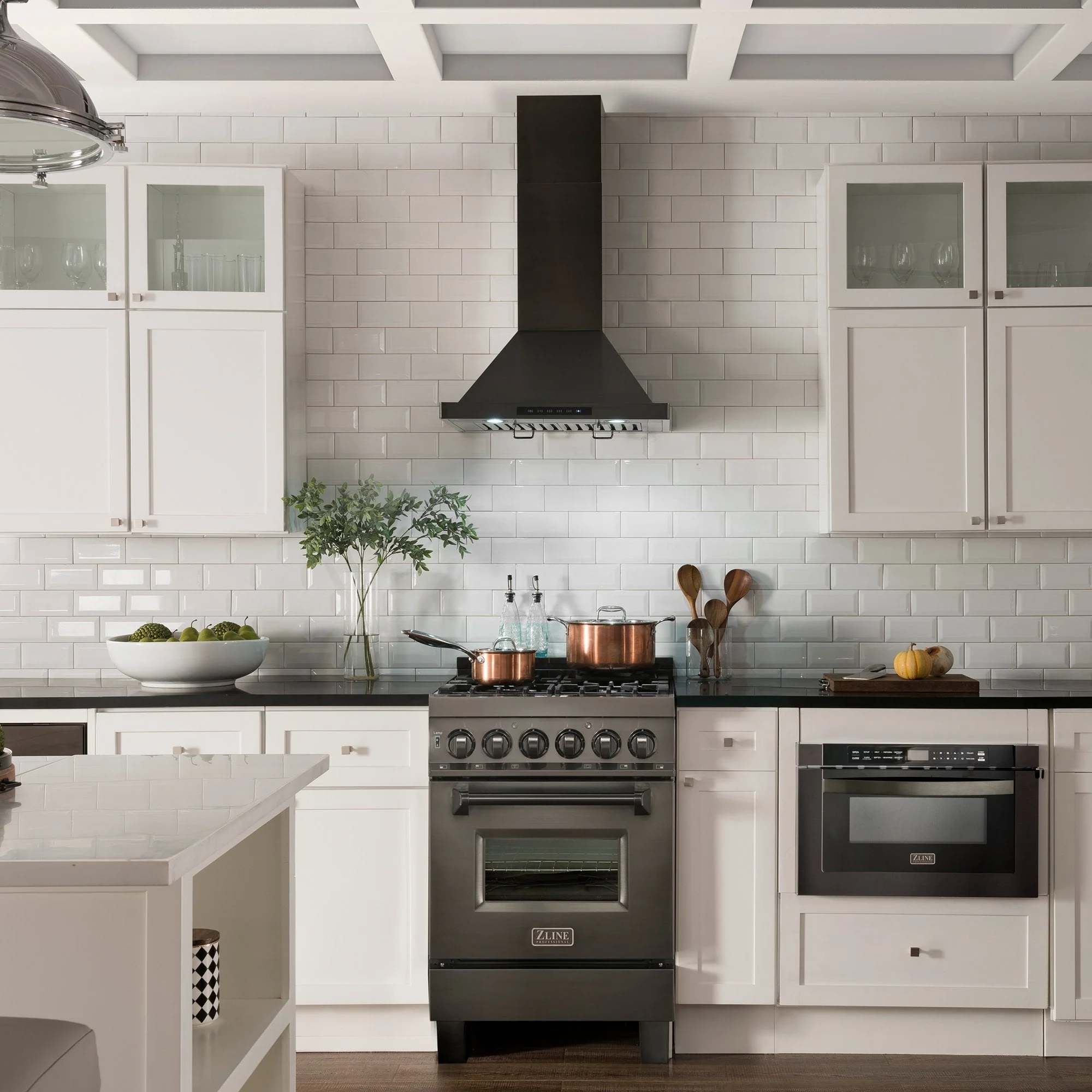 ZLINE 24" Convertible Wall Mount Range Hood in Black Stainless Steel with Set of 2 Charcoal Filters, LED lighting and Dishwasher-Safe Baffle Filters (BSKBN-CF-24) - Image 8