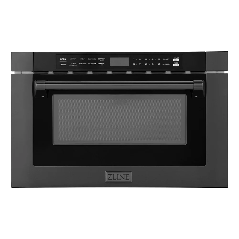 ZLINE 24 in. 1.2 cu. ft. Built-in Microwave Drawer with a Traditional Handle in Black Stainless Steel, Open Box-Good Condition