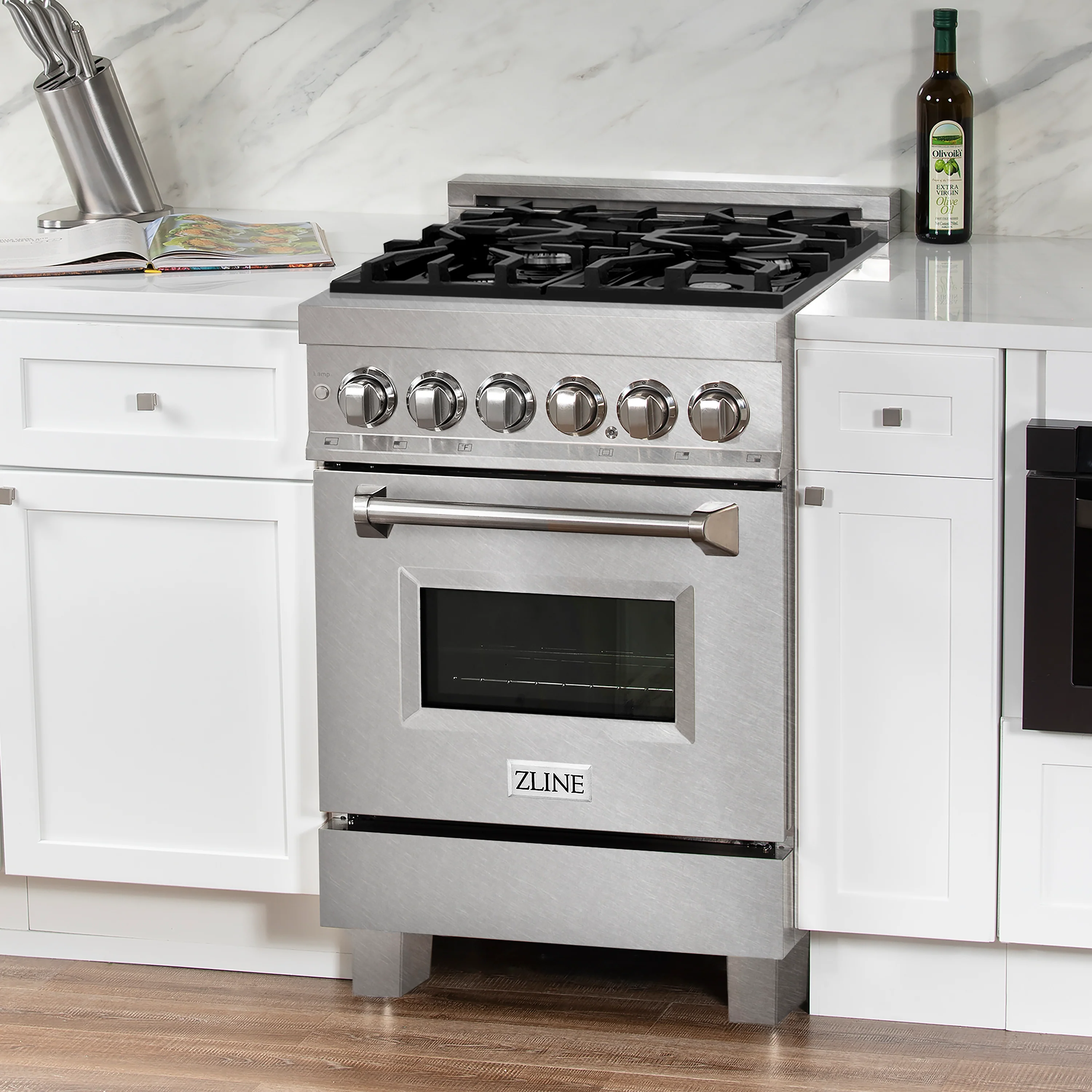 ZLINE 24 in. 2.8 cu. ft. Legacy Dual Fuel Range with 4 Burner Gas Cooktop and Electric Convection Oven in Satin Stainless Steel, Open Box-Great Condition - Image 3