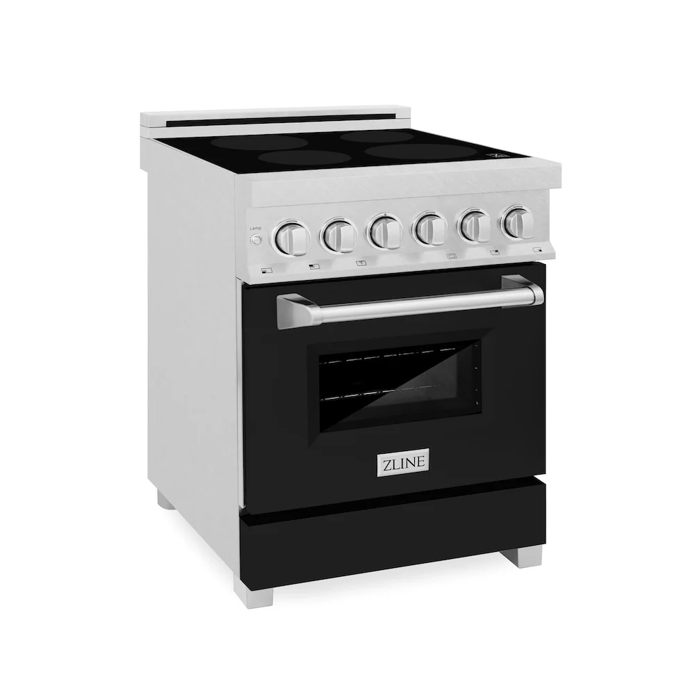 ZLINE 24 in. 2.8 cu. ft. Legacy Induction Range with 4 Element Cooktop and Electric Oven in Satin Stainless Steel and Black Matte Door, Open Box-Great Condition