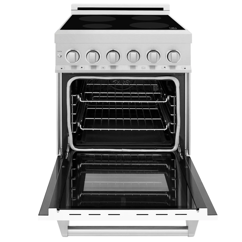 ZLINE 24 in. 2.8 cu. ft. Legacy Induction Range with 4 Element Cooktop and Electric Oven in Satin Stainless Steel and White Matte Door, Open Box-Great Condition - Image 5