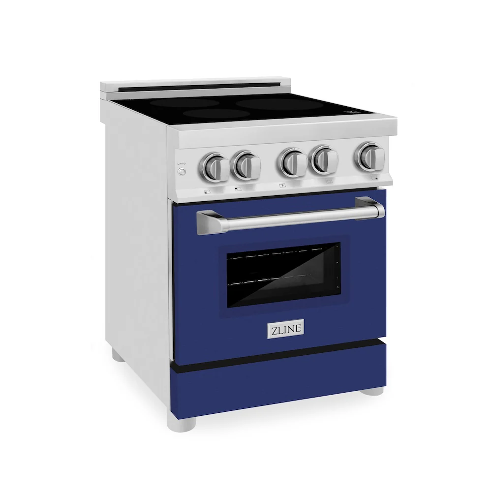 ZLINE 24 in. 2.8 cu. ft. Legacy Induction Range with 4 Element Cooktop and Electric Oven in Stainless Steel and Blue Gloss Door, Open Box-Great Condition