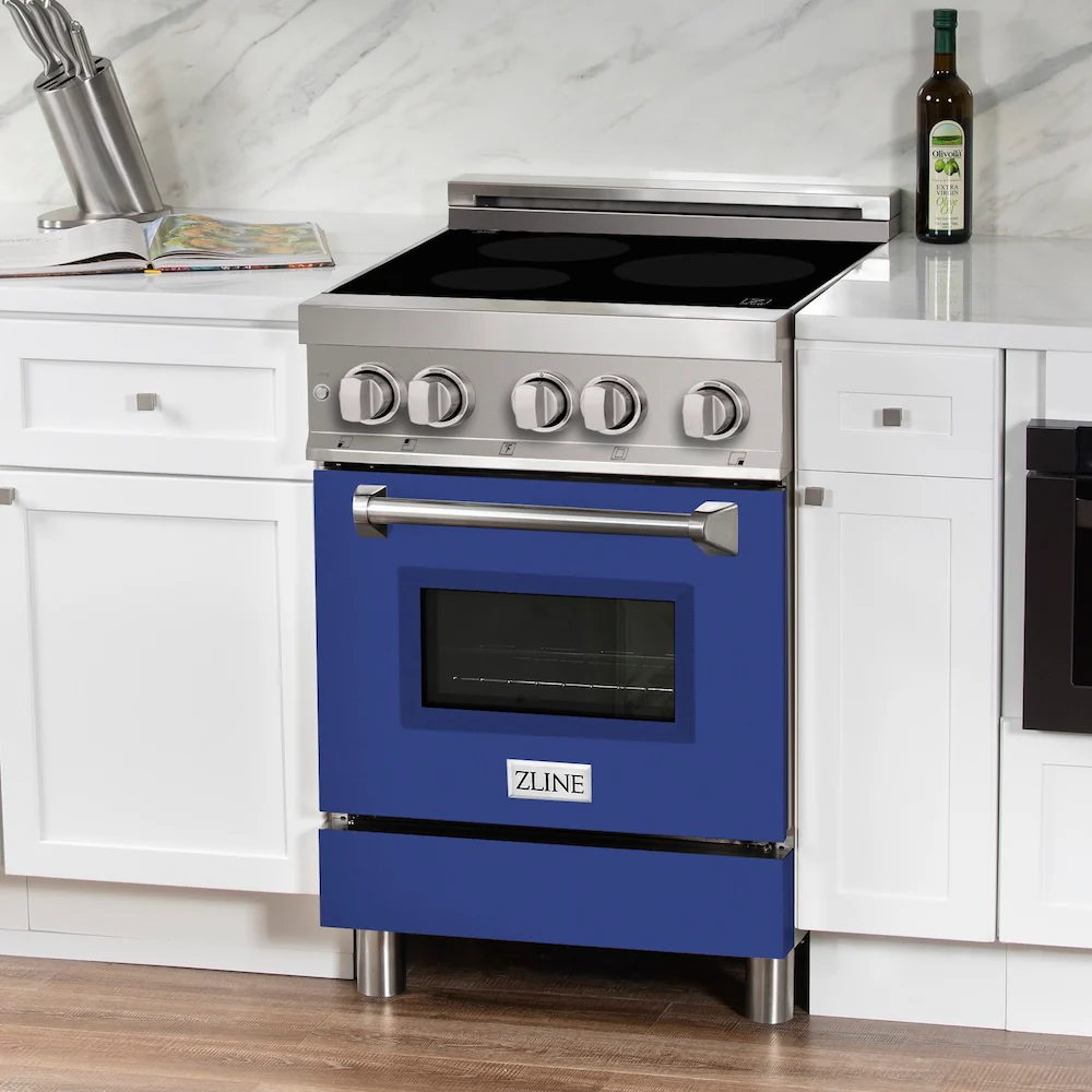 ZLINE 24 in. 2.8 cu. ft. Legacy Induction Range with 4 Element Cooktop and Electric Oven in Stainless Steel and Blue Matte Door, Open Box-Great Condition - Image 3