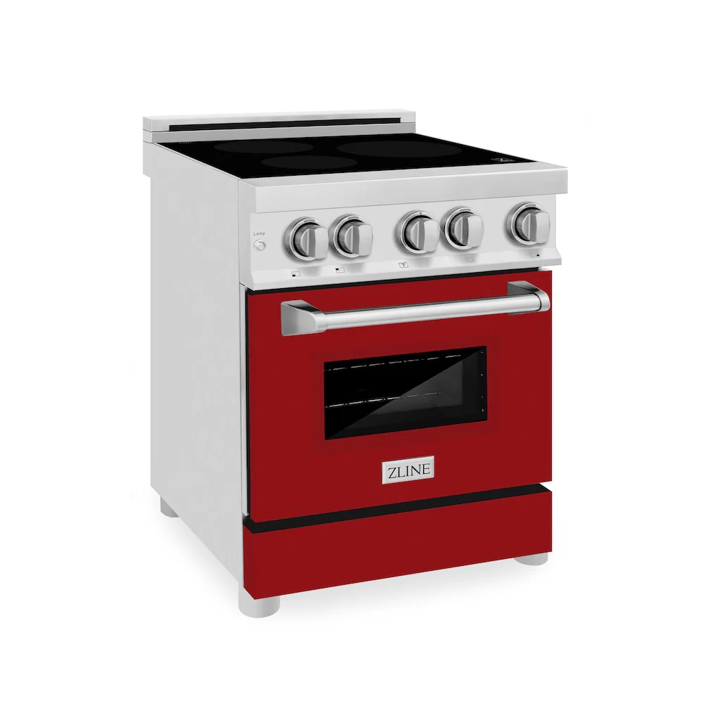ZLINE 24 in. 2.8 cu. ft. Legacy Induction Range with 4 Element Cooktop and Electric Oven in Stainless Steel and Red Gloss Door, Open Box-Great Condition