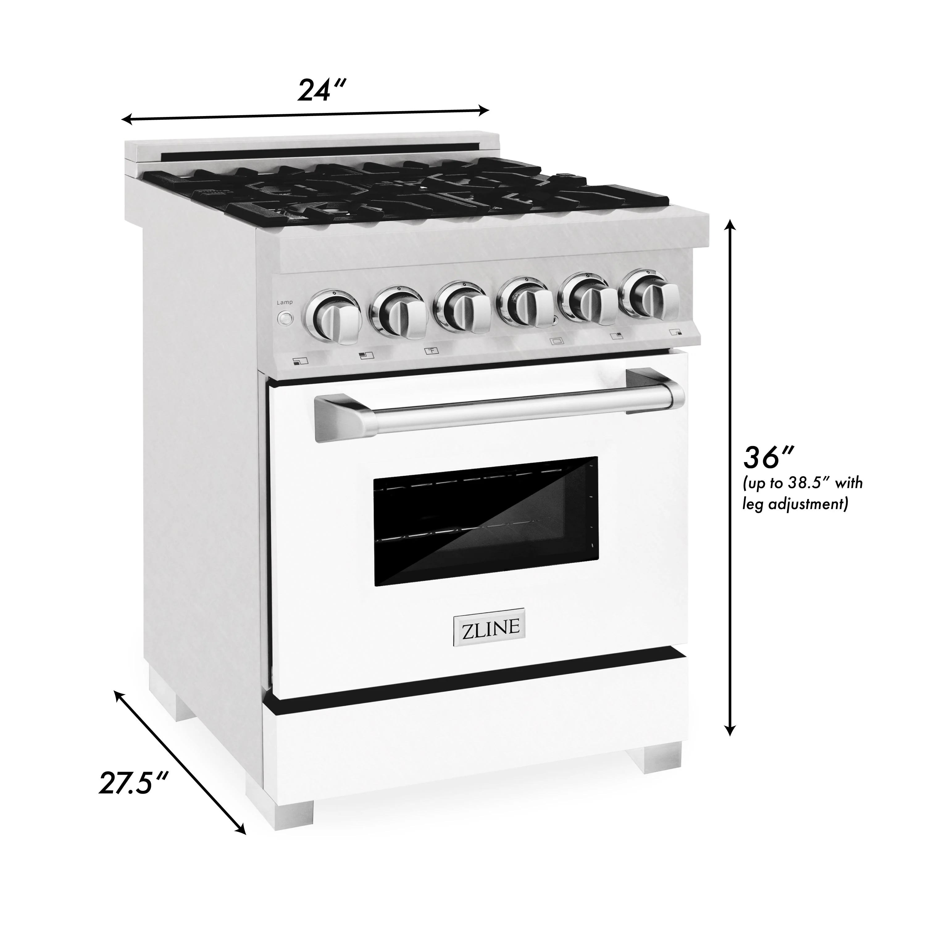 ZLINE 24 in. 2.8 cu. ft. Legacy Dual Fuel Range with 4 Burner Gas Cooktop and Electric Convection Oven in Satin Stainless Steel with White Matte Door and Griddle (RAS-WM-GR-24) - Image 11