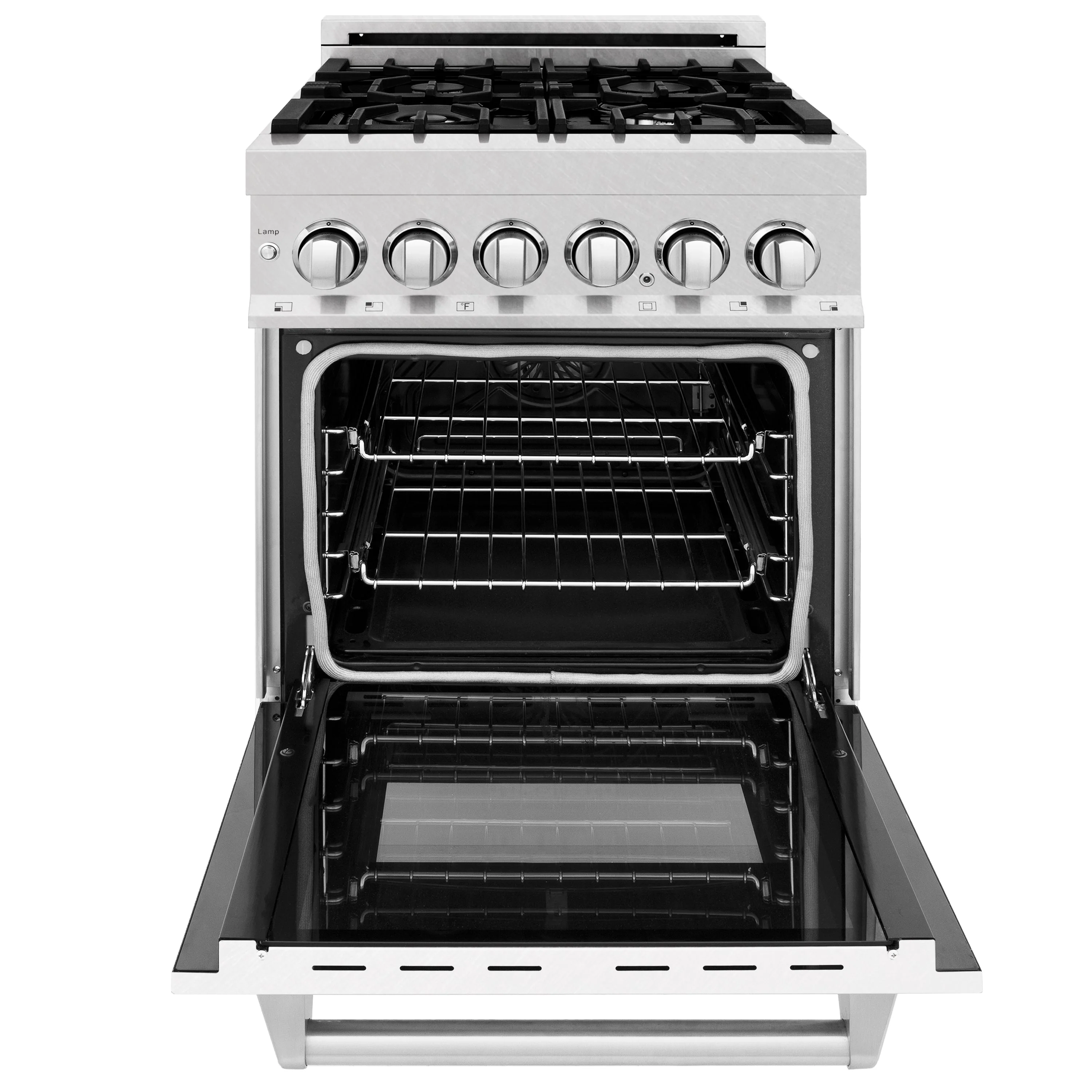 ZLINE 24 in. 2.8 cu. ft. Legacy Dual Fuel Range with 4 Burner Gas Cooktop and Electric Convection Oven in Satin Stainless Steel with White Matte Door and Griddle (RAS-WM-GR-24) - Image 3