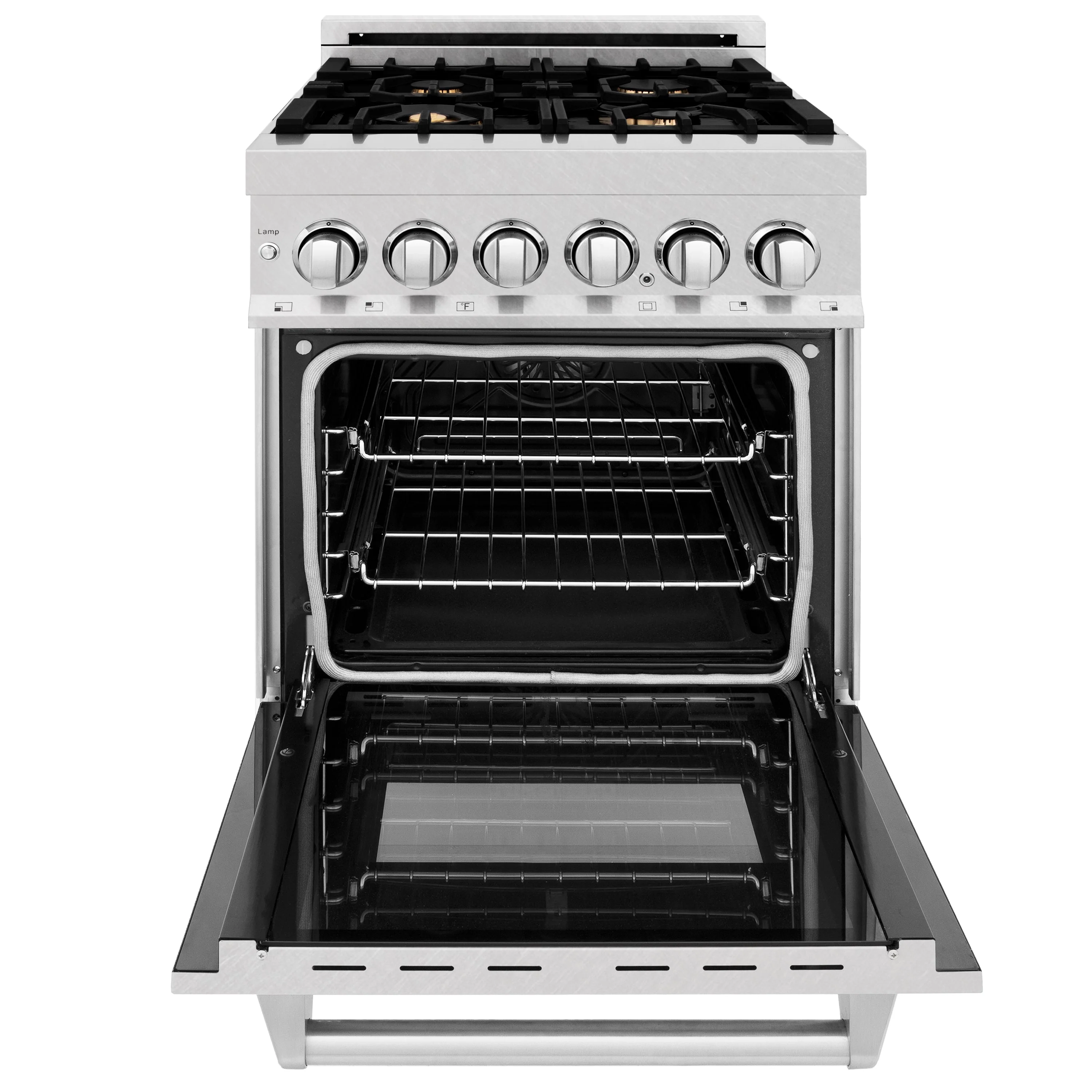ZLINE 24 in. 2.8 cu. ft. Legacy Dual Fuel Range with Gas Cooktop and Electric Convection Oven in Satin Stainless Steel with 4 Brass Burners and Griddle (RAS-SN-BR-GR-24) - Image 3
