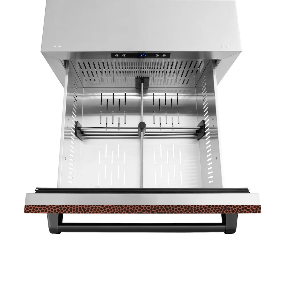 ZLINE 24 in. Touchstone 168 Can Outdoor-Rated Dual Refrigerator Drawer with Hand Hammered Copper Doors (RDSO-HH-24) - Image 5