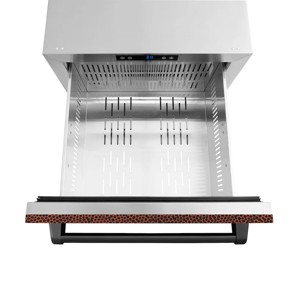 ZLINE 24 in. Touchstone 168 Can Outdoor-Rated Dual Refrigerator Drawer with Hand Hammered Copper Doors (RDSO-HH-24) - Image 6