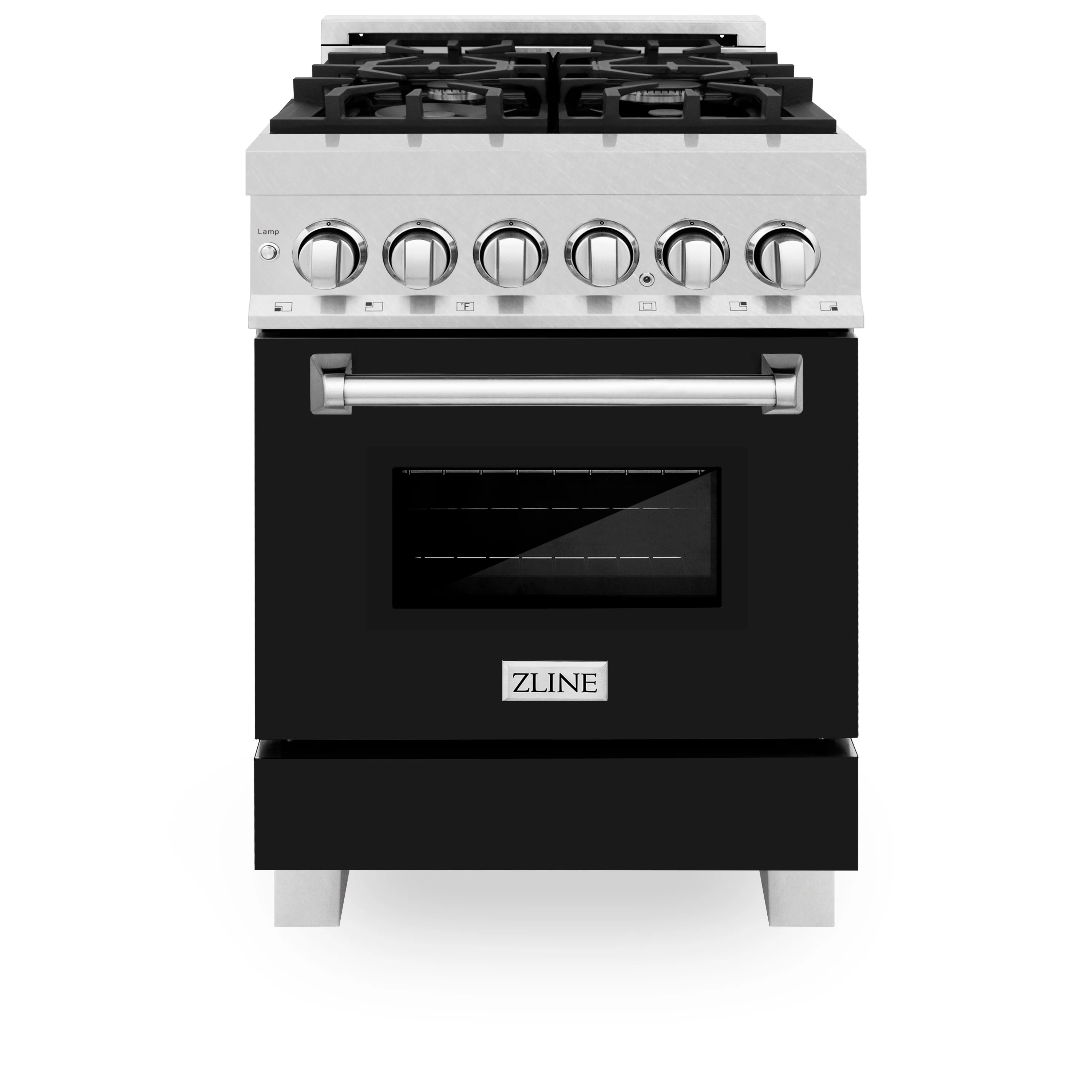 ZLINE 24 in. 2.8 cu. ft. Legacy Dual Fuel Range with 4 Burner Gas Cooktop and Electric Convection Oven in Satin Stainless Steel and Black Matte Door (RAS-BLM-24) - Image 3