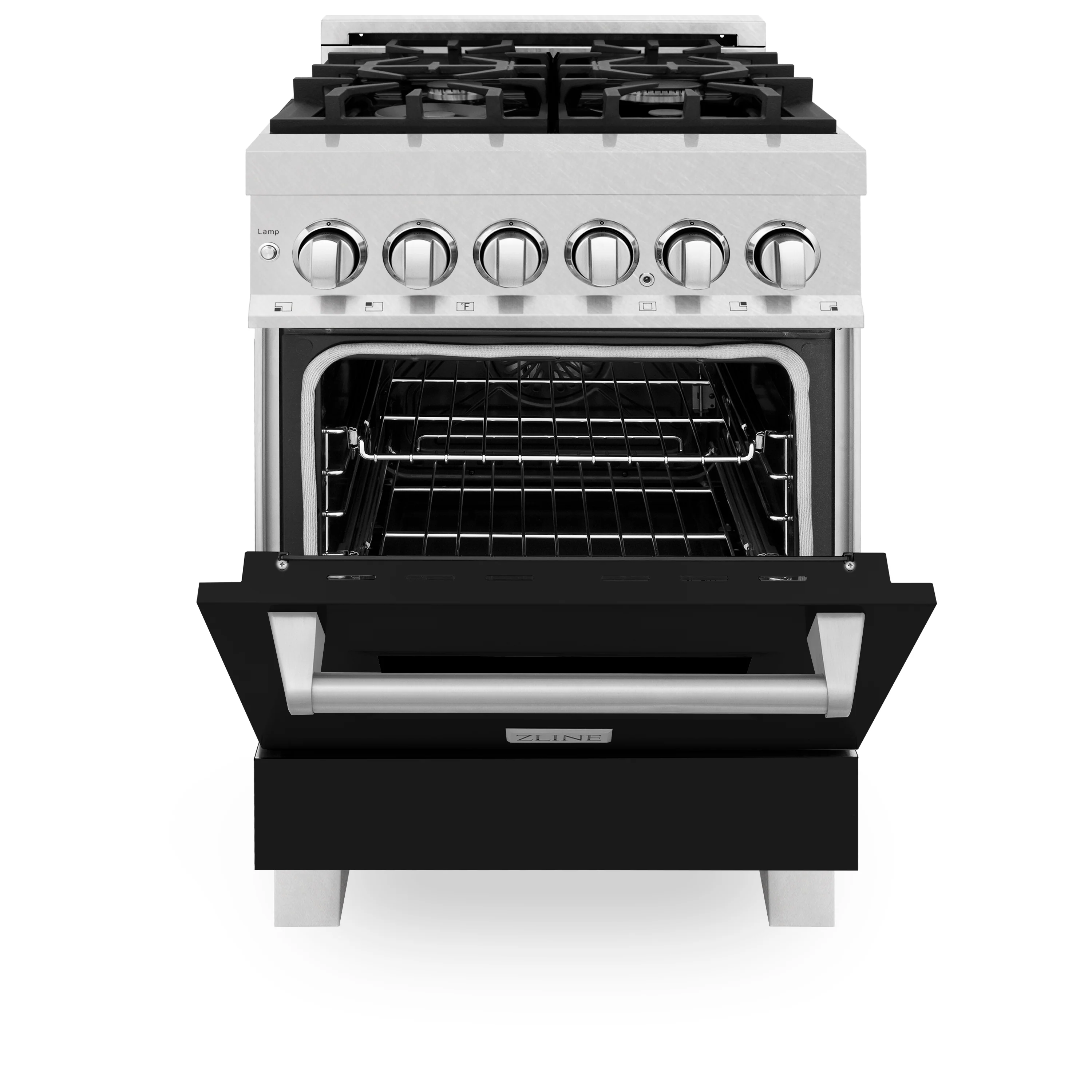 ZLINE 24 in. 2.8 cu. ft. Legacy Dual Fuel Range with 4 Burner Gas Cooktop and Electric Convection Oven in Satin Stainless Steel and Black Matte Door (RAS-BLM-24) - Image 4