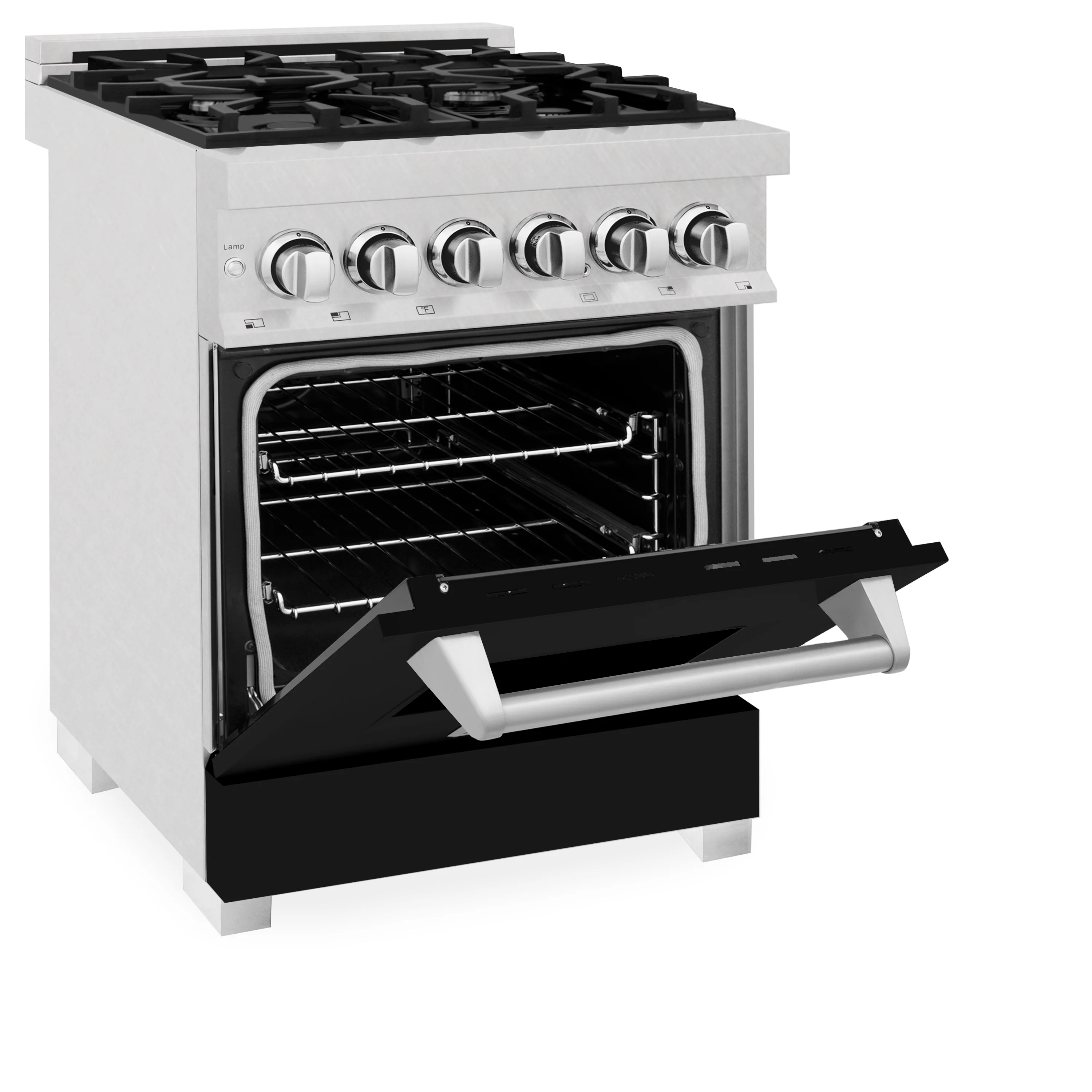 ZLINE 24 in. 2.8 cu. ft. Legacy Dual Fuel Range with 4 Burner Gas Cooktop and Electric Convection Oven in Satin Stainless Steel and Black Matte Door (RAS-BLM-24) - Image 7