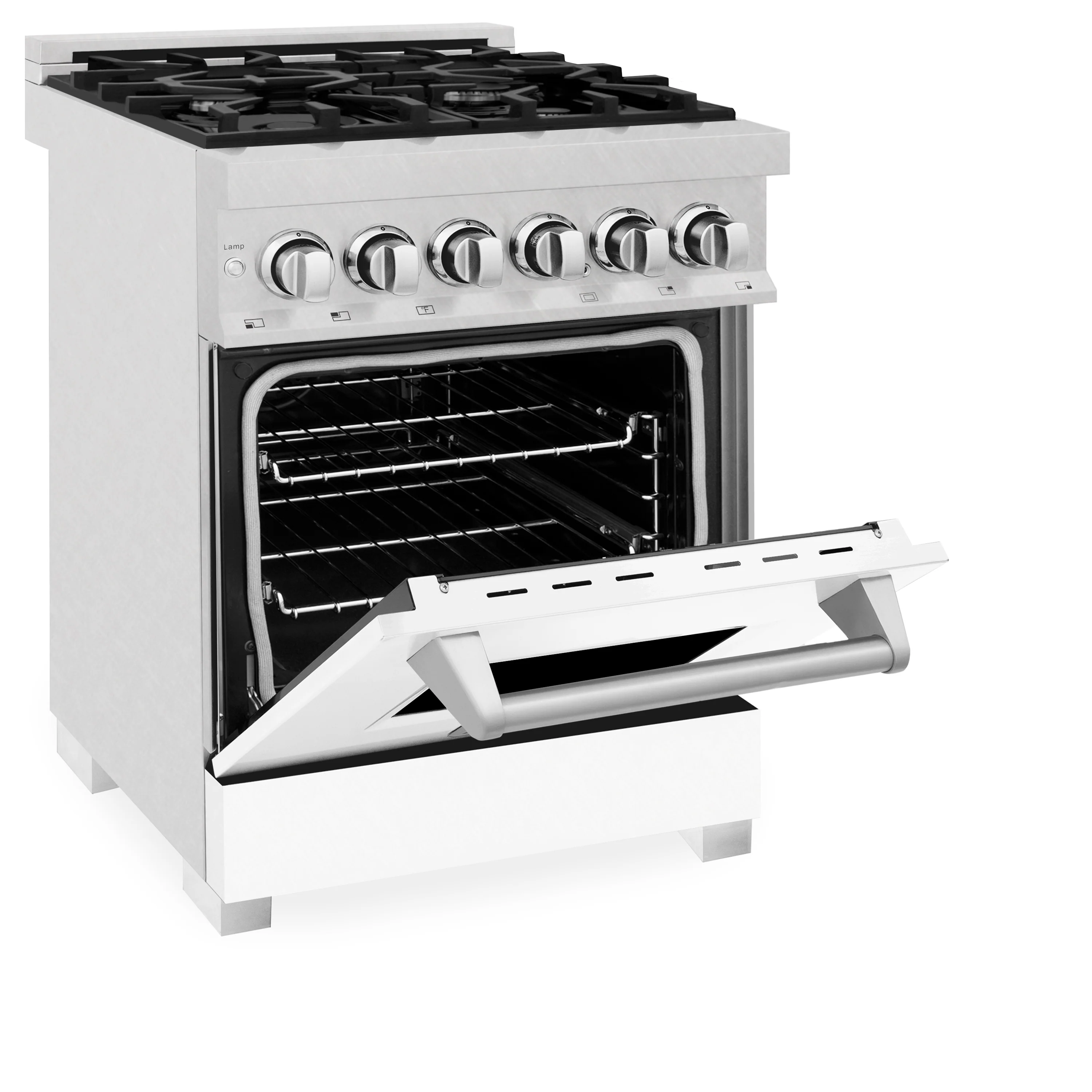 ZLINE 24 in. 2.8 cu. ft. Legacy Dual Fuel Range with 4 Burner Gas Cooktop and Electric Convection Oven in Satin Stainless Steel and White Matte Door (RAS-WM-24) - Image 4