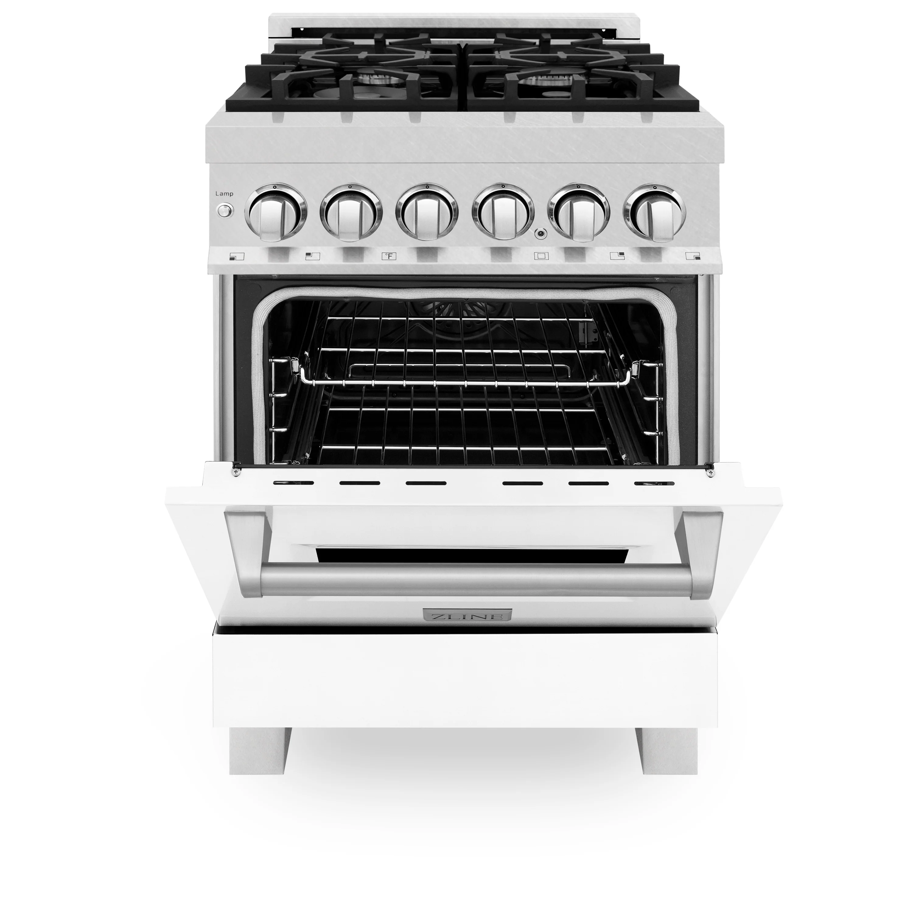 ZLINE 24 in. 2.8 cu. ft. Legacy Dual Fuel Range with 4 Burner Gas Cooktop and Electric Convection Oven in Satin Stainless Steel and White Matte Door (RAS-WM-24) - Image 7