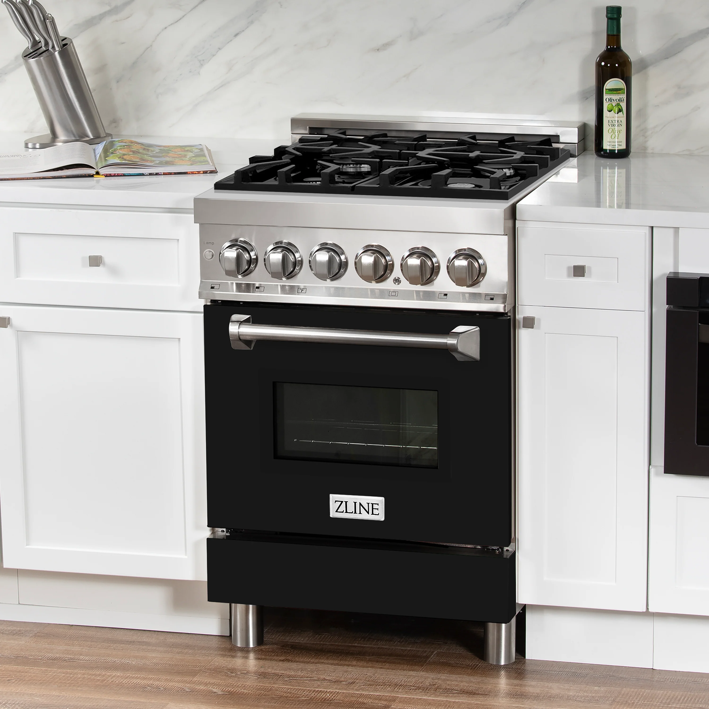 ZLINE 24 in. 2.8 cu. ft. Legacy Dual Fuel Range with 4 Burner Gas Cooktop and Electric Convection Oven in Stainless Steel and Black Matte Door (RA-BLM-24) - Image 17