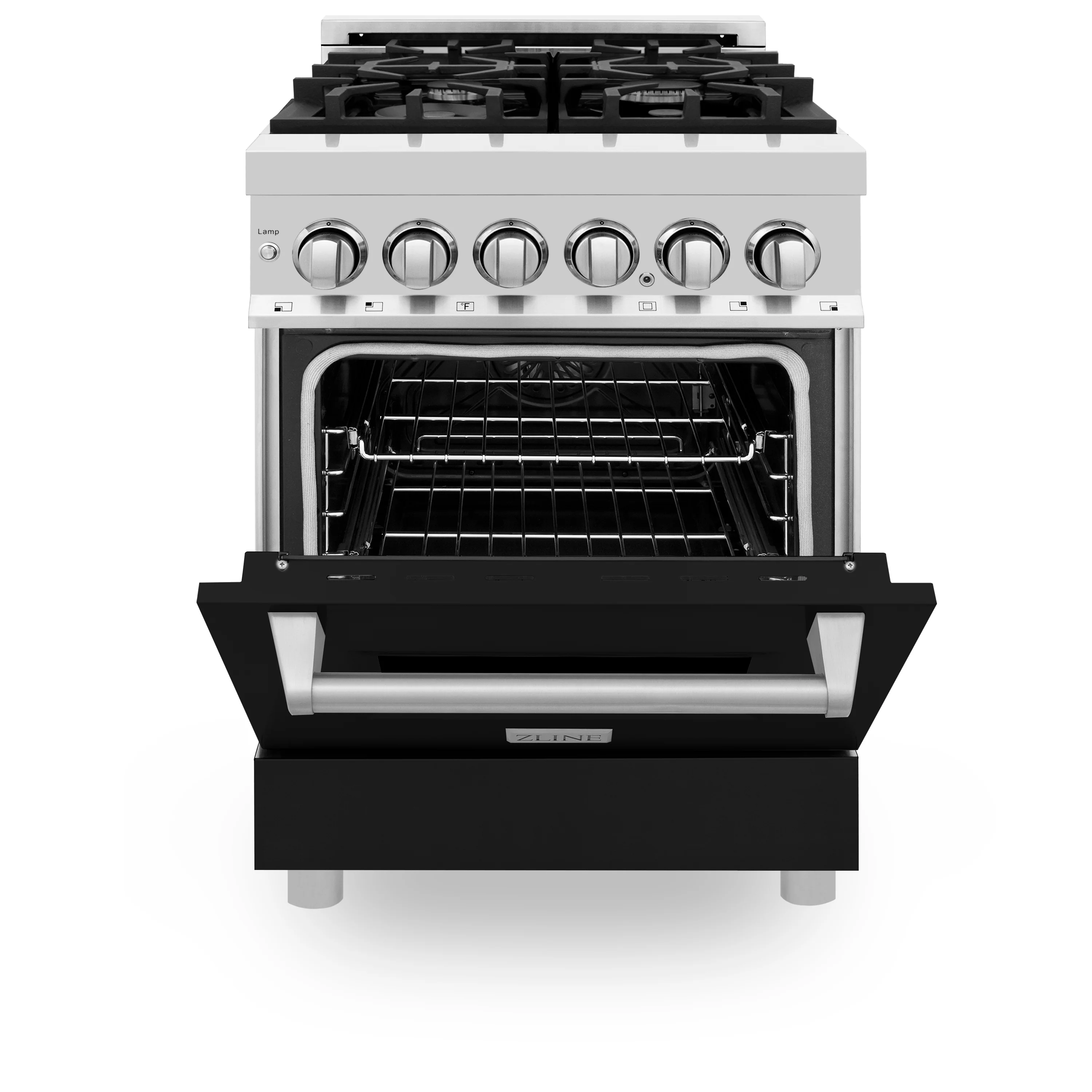 ZLINE 24 in. 2.8 cu. ft. Legacy Dual Fuel Range with 4 Burner Gas Cooktop and Electric Convection Oven in Stainless Steel and Black Matte Door (RA-BLM-24) - Image 3