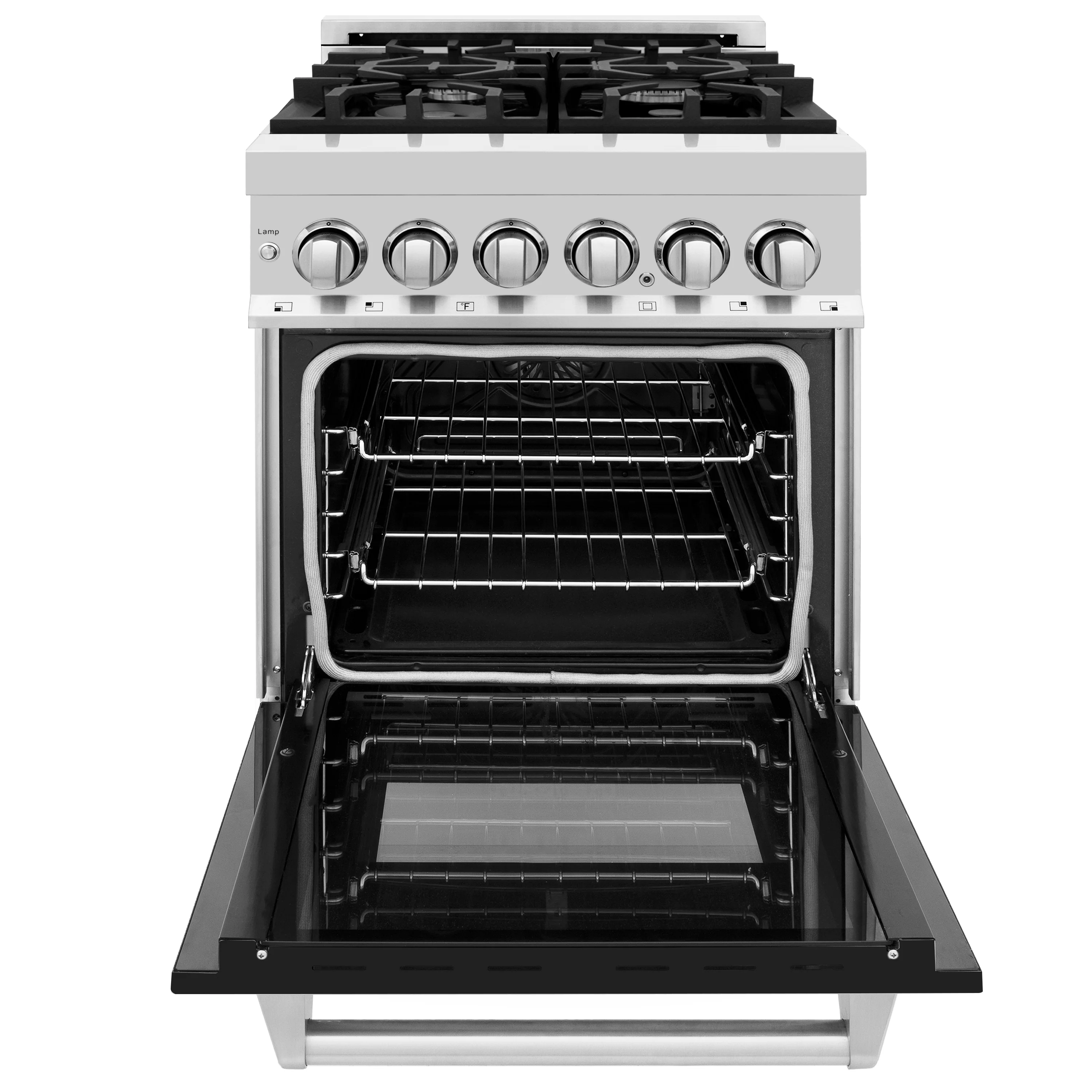 ZLINE 24 in. 2.8 cu. ft. Legacy Dual Fuel Range with 4 Burner Gas Cooktop and Electric Convection Oven in Stainless Steel and Black Matte Door (RA-BLM-24) - Image 4