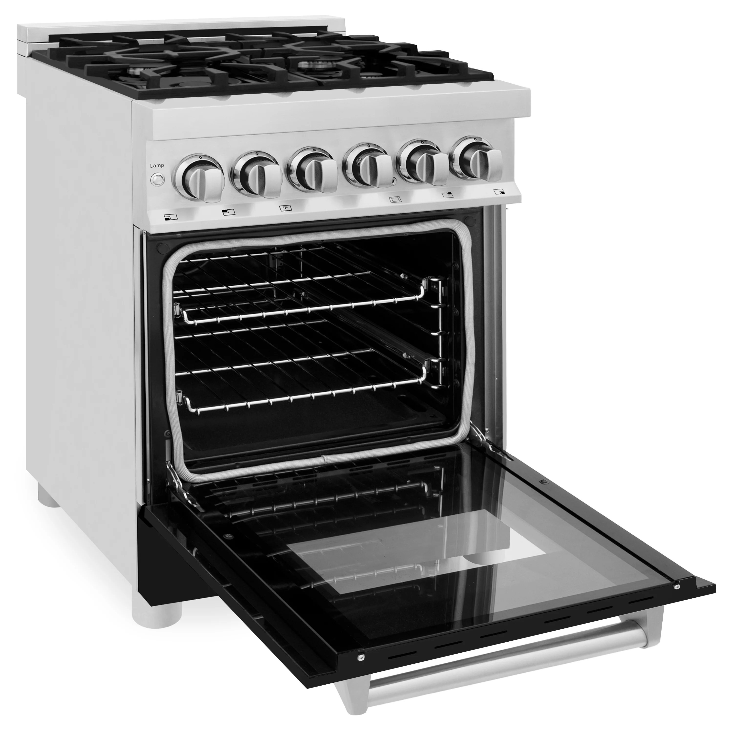 ZLINE 24 in. 2.8 cu. ft. Legacy Dual Fuel Range with 4 Burner Gas Cooktop and Electric Convection Oven in Stainless Steel and Black Matte Door (RA-BLM-24) - Image 8