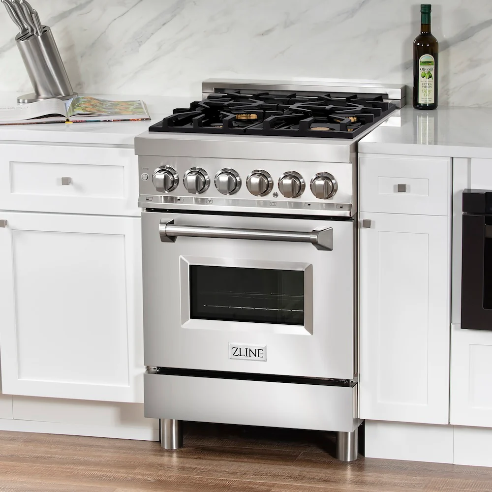 ZLINE 24 in. 2.8 cu. ft. Legacy Dual Fuel Range with Gas Cooktop and Electric Convection Oven in Stainless Steel with 4 Brass Burners (RA-BR-24) - Image 2