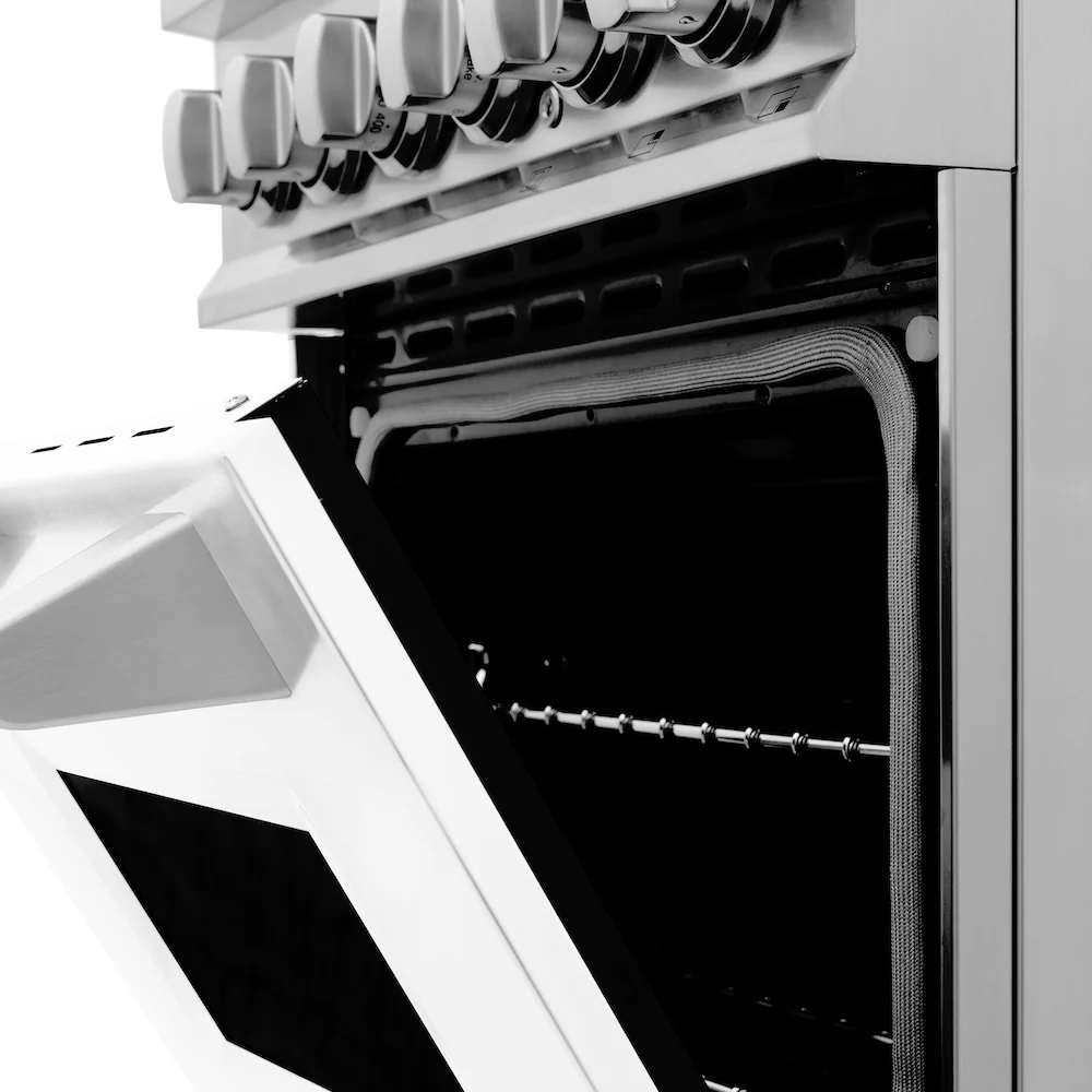 ZLINE 24 in. 2.8 cu. ft. Legacy Dual Fuel Range with 4 Burner Gas Cooktop and Electric Convection Oven in Stainless Steel and White Matte Door (RA-WM-24) - Image 13