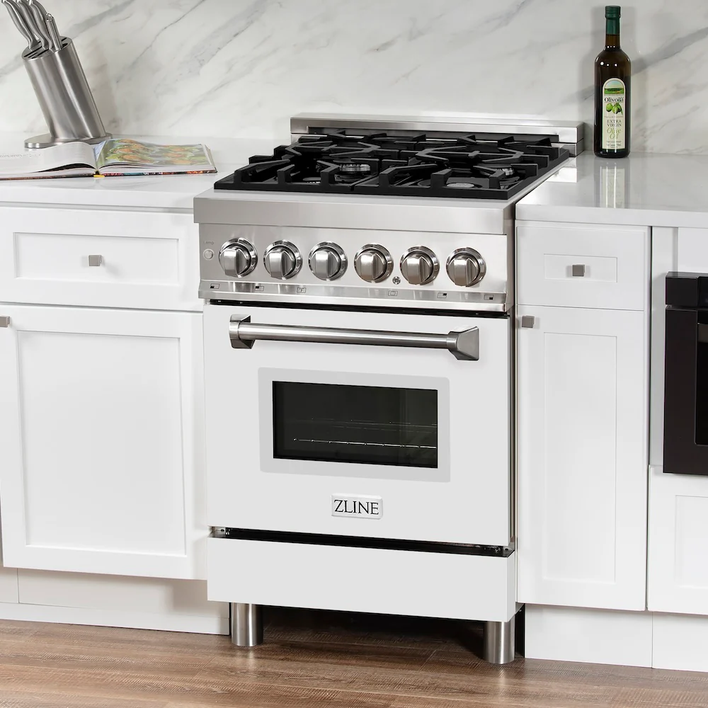 ZLINE 24 in. 2.8 cu. ft. Legacy Dual Fuel Range with 4 Burner Gas Cooktop and Electric Convection Oven in Stainless Steel and White Matte Door (RA-WM-24) - Image 17