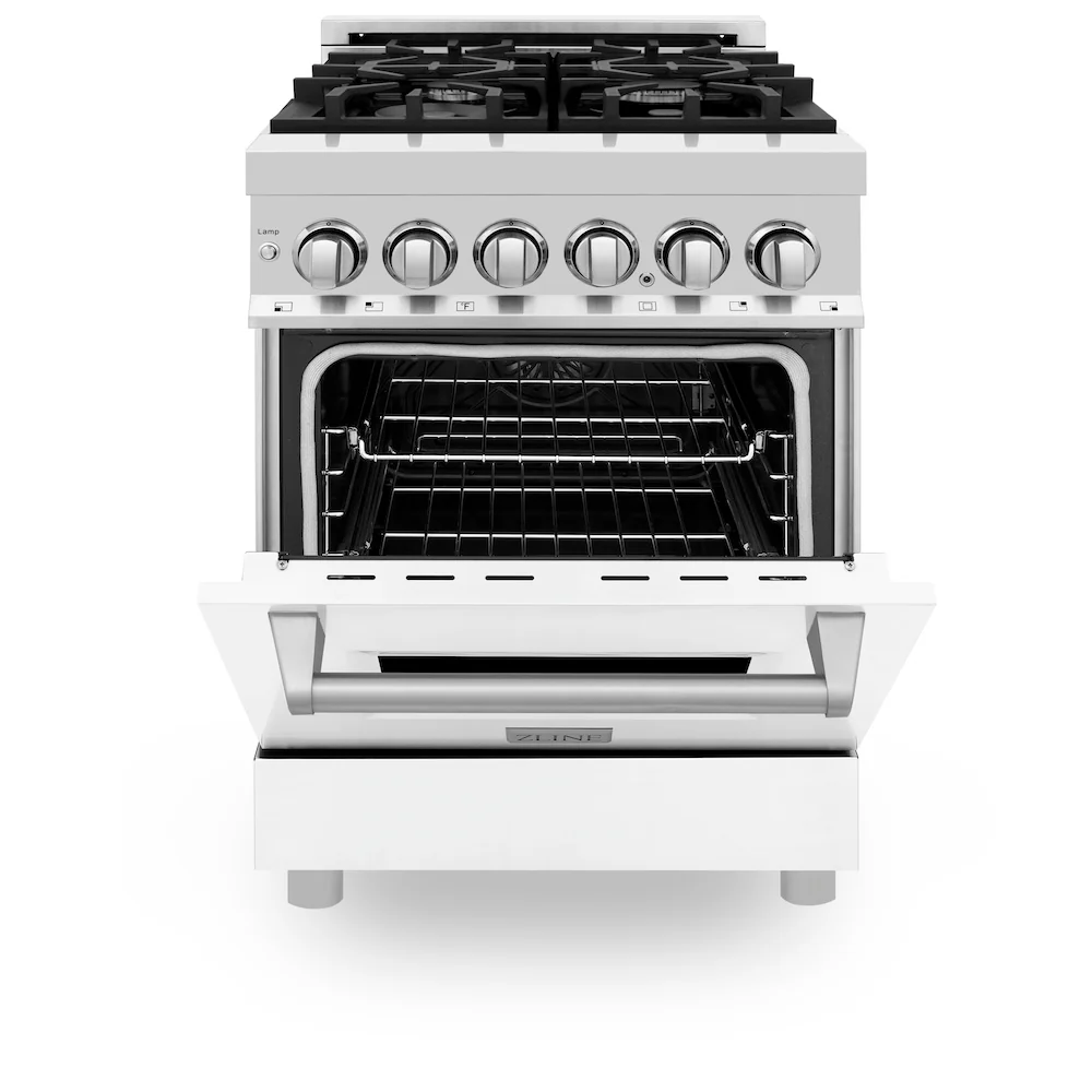 ZLINE 24 in. 2.8 cu. ft. Legacy Dual Fuel Range with 4 Burner Gas Cooktop and Electric Convection Oven in Stainless Steel and White Matte Door (RA-WM-24) - Image 3