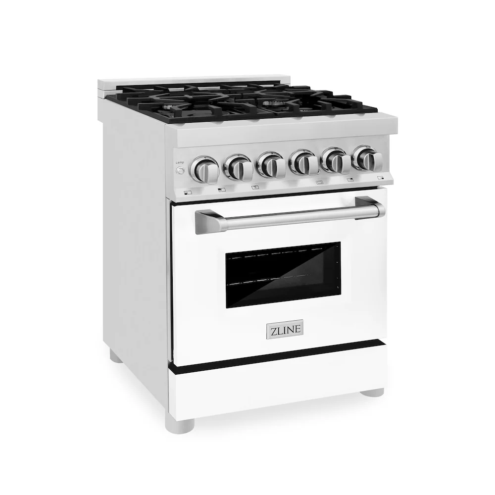 ZLINE 24 in. 2.8 cu. ft. Legacy Dual Fuel Range with 4 Burner Gas Cooktop and Electric Convection Oven in Stainless Steel and White Matte Door (RA-WM-24) - Image 5