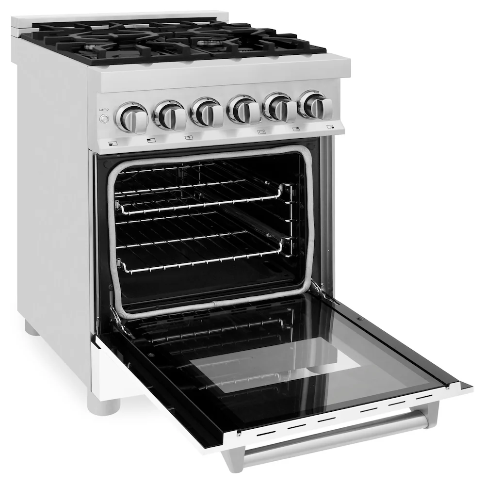 ZLINE 24 in. 2.8 cu. ft. Legacy Dual Fuel Range with 4 Burner Gas Cooktop and Electric Convection Oven in Stainless Steel and White Matte Door (RA-WM-24) - Image 8