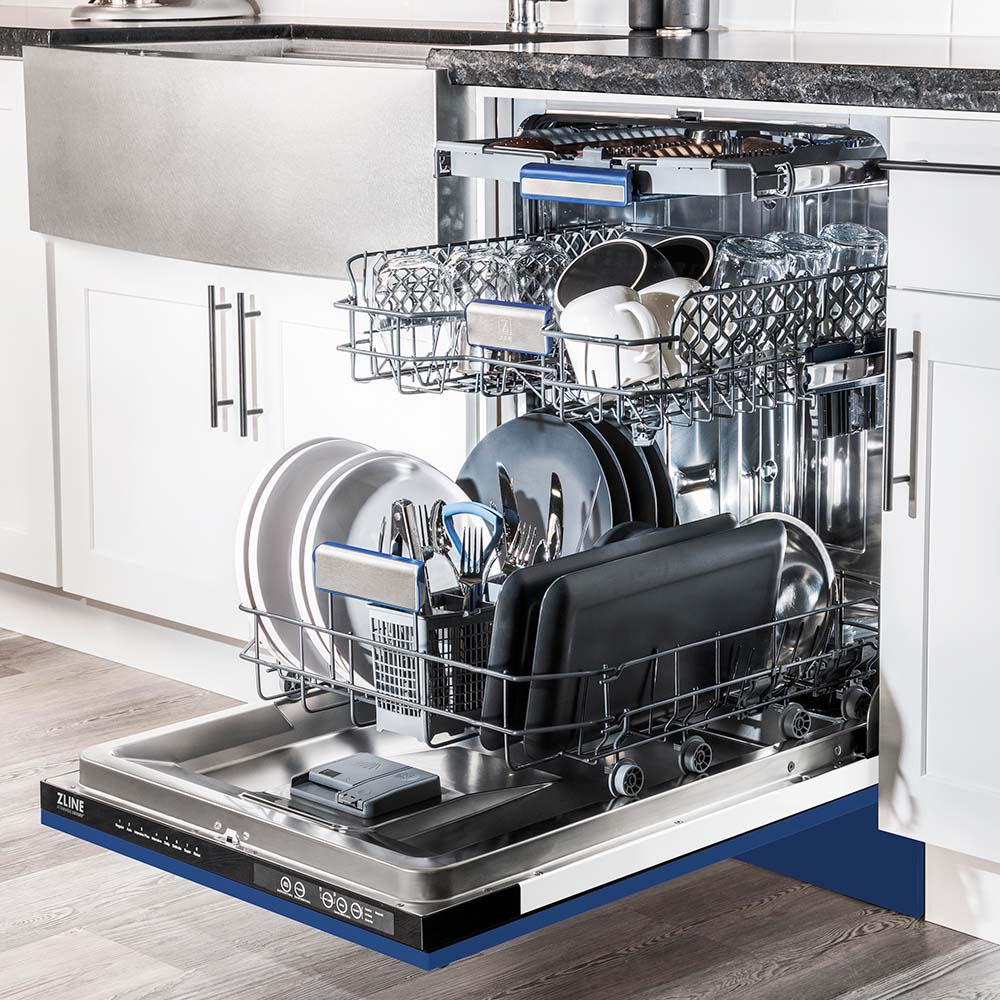 ZLINE 24" Tallac Series 3rd Rack Tall Tub Dishwasher in Blue Matte with Stainless Steel Tub, 51dBa (DWV-BM-24) - Image 16