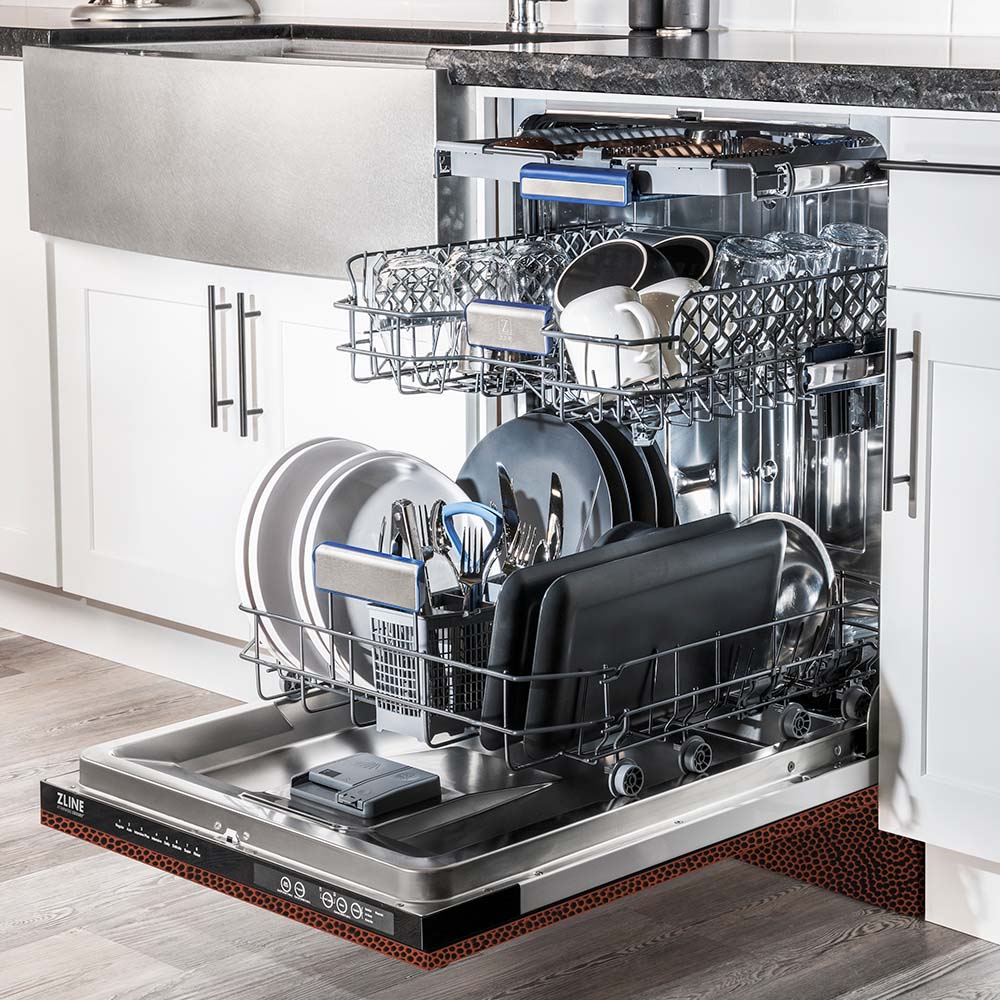 ZLINE 24" Tallac Series 3rd Rack Tall Tub Dishwasher in Hand Hammered Copper with Stainless Steel Tub, 51dBa (DWV-HH-24) - Image 18