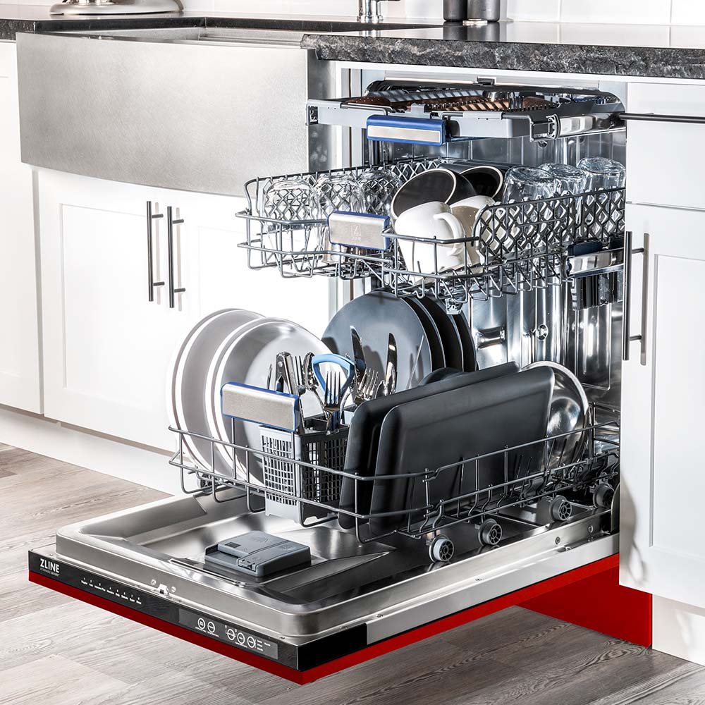 ZLINE 24 in. Tallac Series 3rd Rack Dishwasher with Red Gloss Panel and Traditional Handle, 51dBa (DWV-RG-24) - Image 18