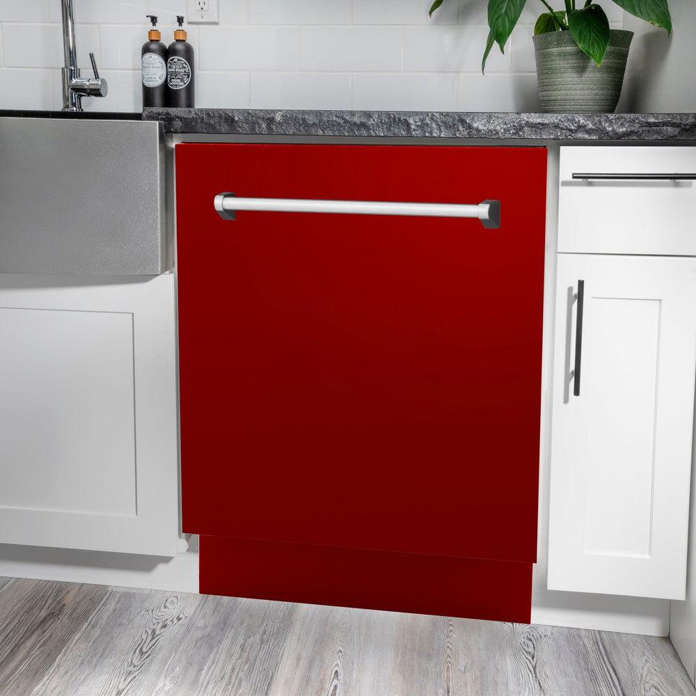 ZLINE 24 in. Tallac Series 3rd Rack Dishwasher with Red Gloss Panel and Traditional Handle, 51dBa (DWV-RG-24) - Image 2