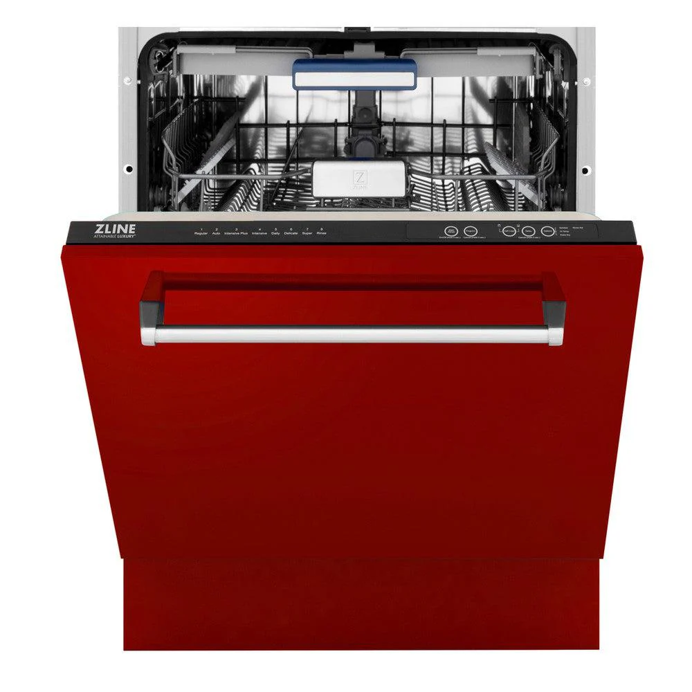 ZLINE 24 in. Tallac Series 3rd Rack Dishwasher with Red Gloss Panel and Traditional Handle, 51dBa (DWV-RG-24) - Image 7